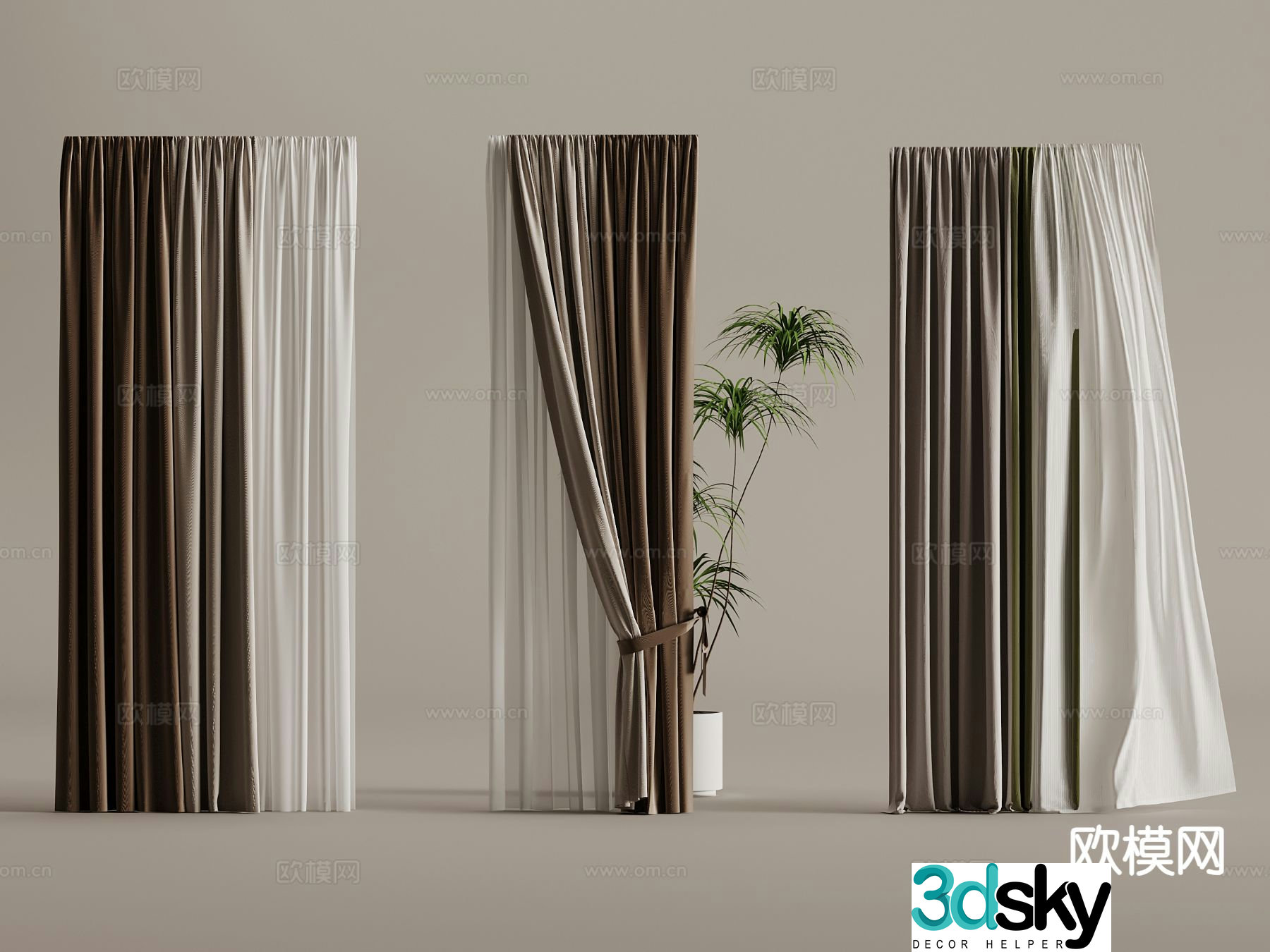 Modern velvet curtain gauze curtain 3d model