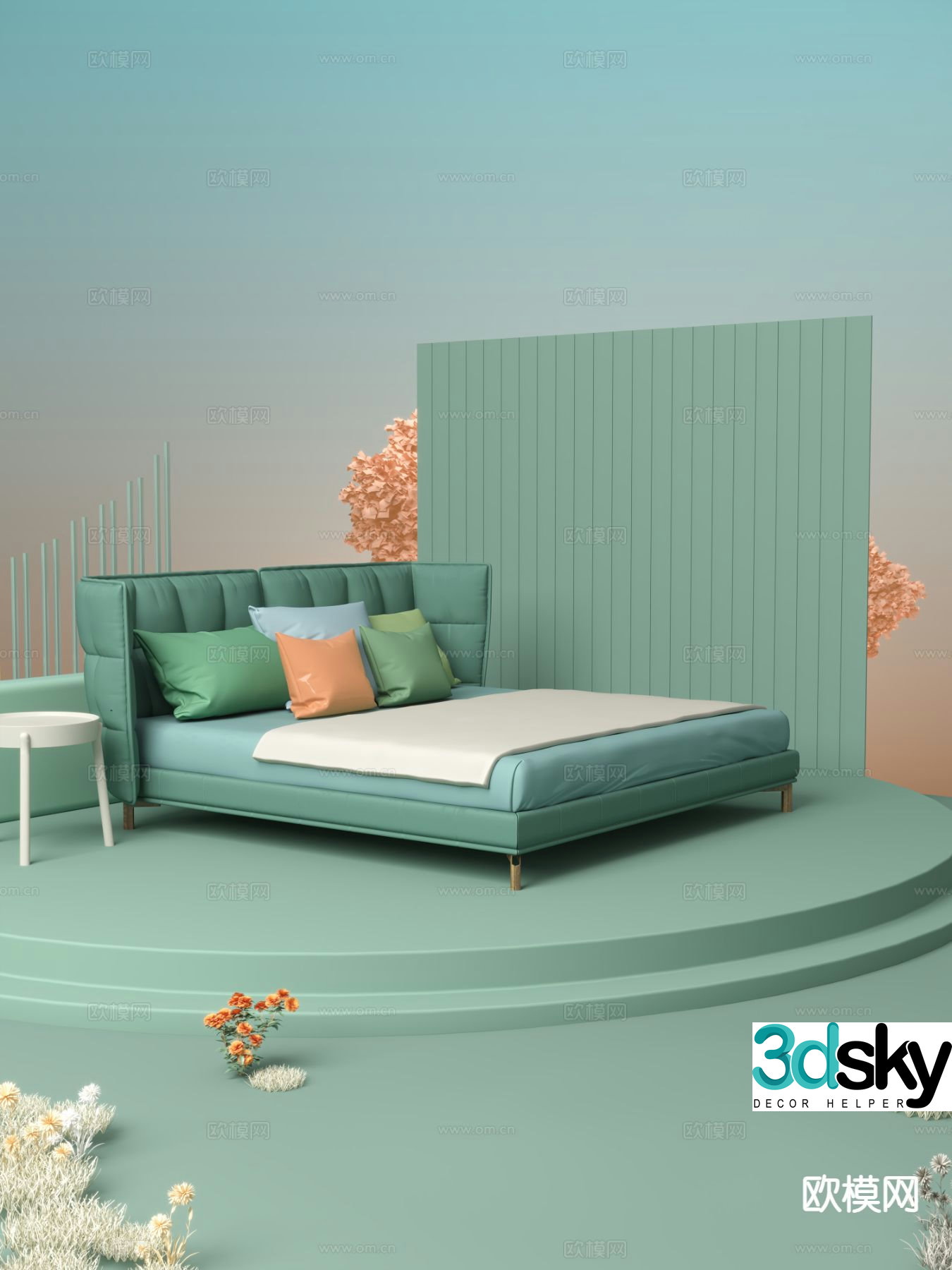 Modern double bed 3d model