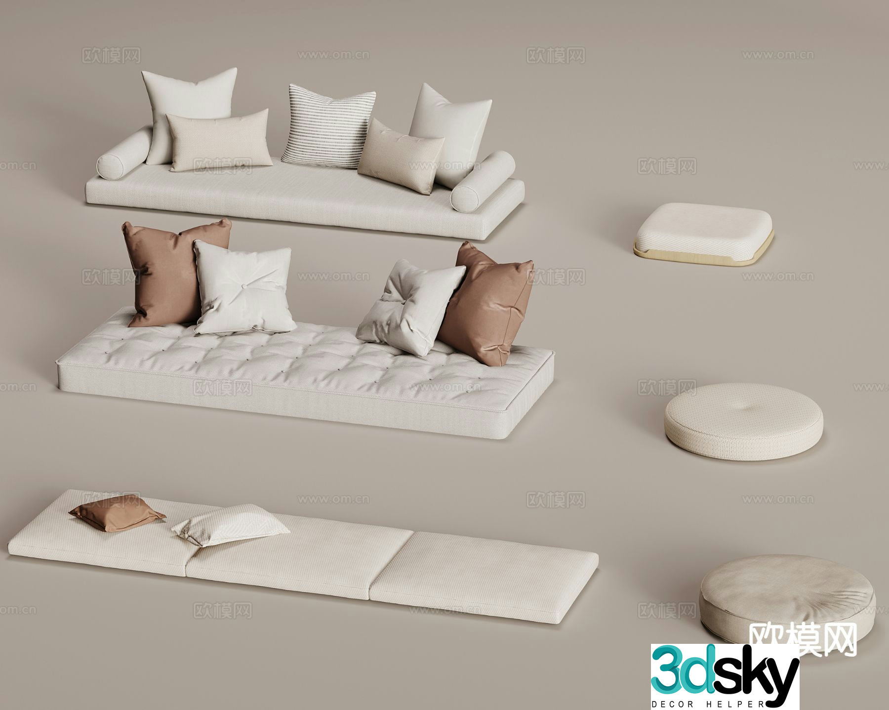 Cream wind bay window cushion futon sofa cushion 3d model