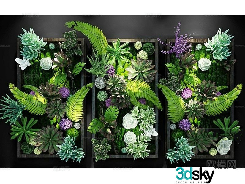 Three-dimensional greening wall-mounted plants vertical plant wall 3d model