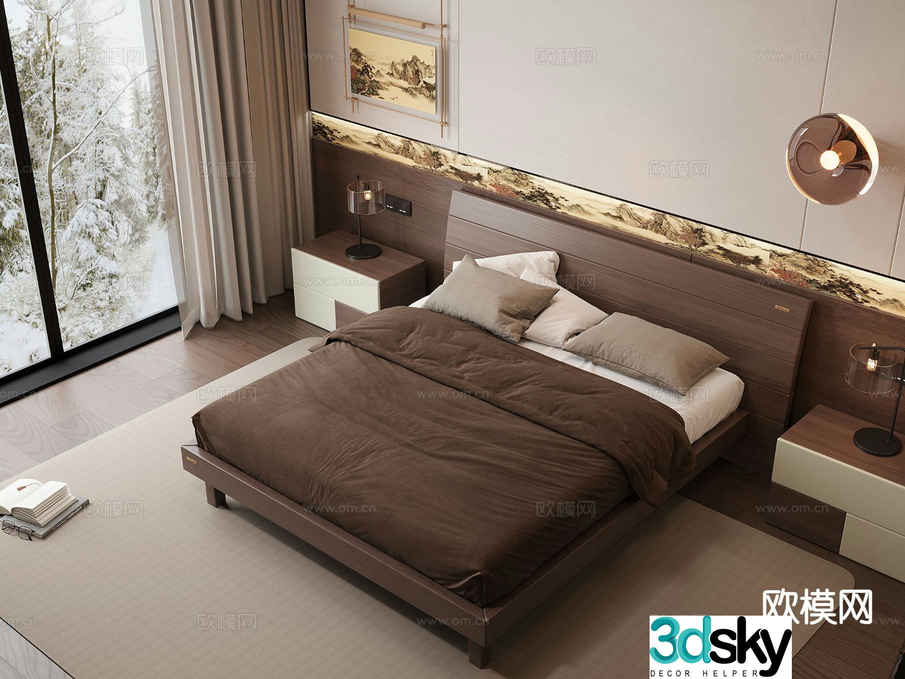 Modern double bed 3d model