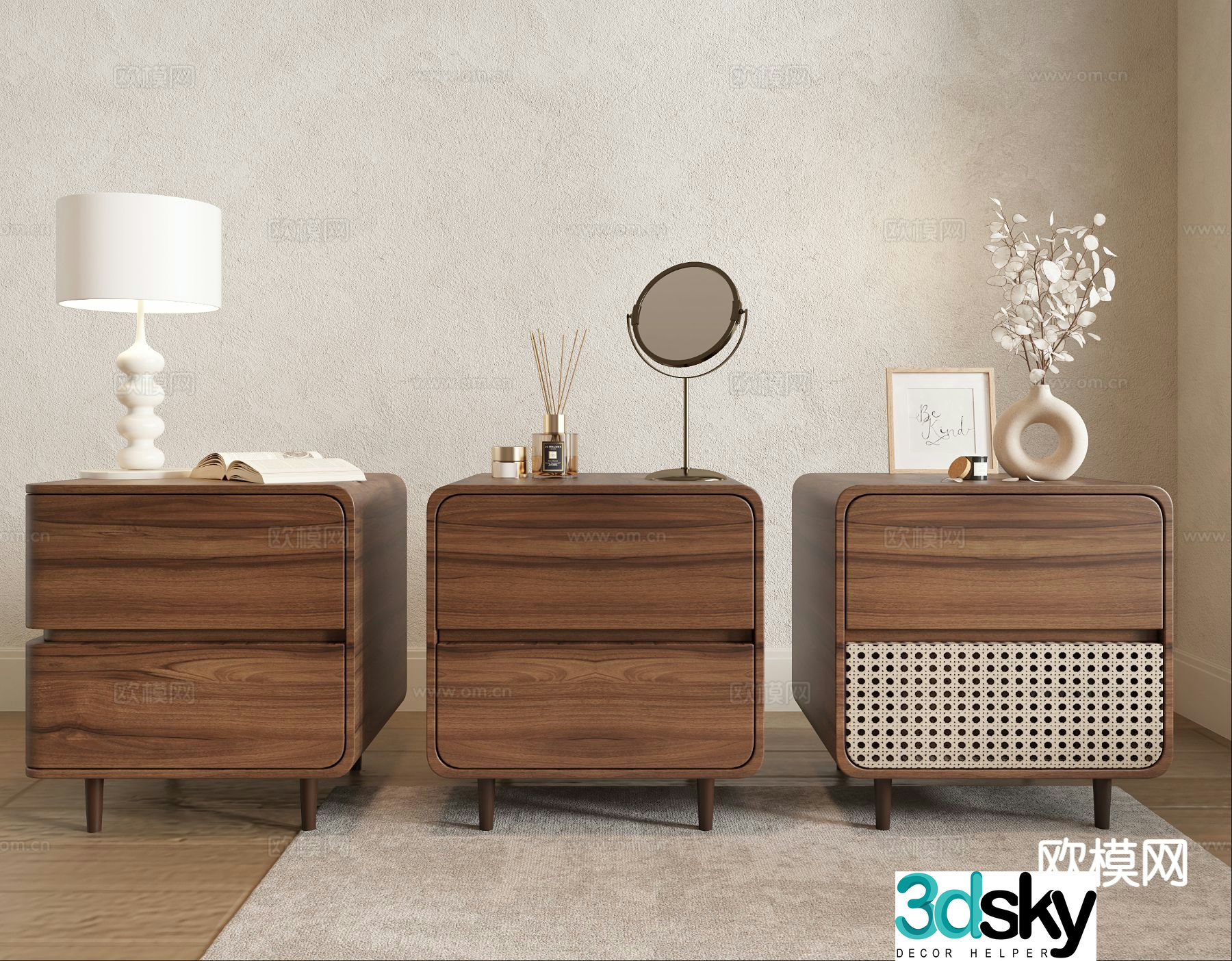 Wabi-sabi style bedside table 3d model