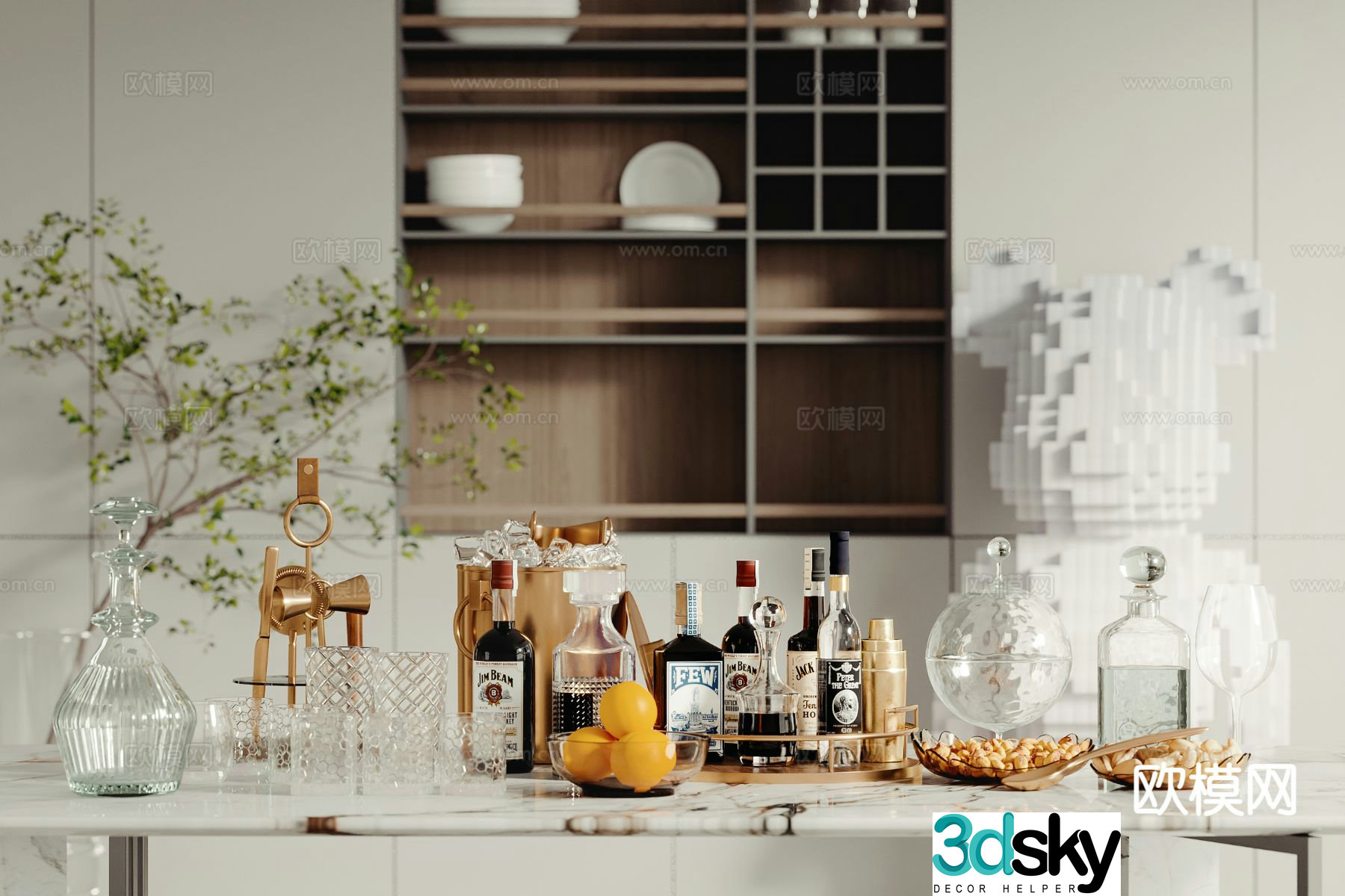 Modern drinks foreign wine wine bottle glass cup 3d model