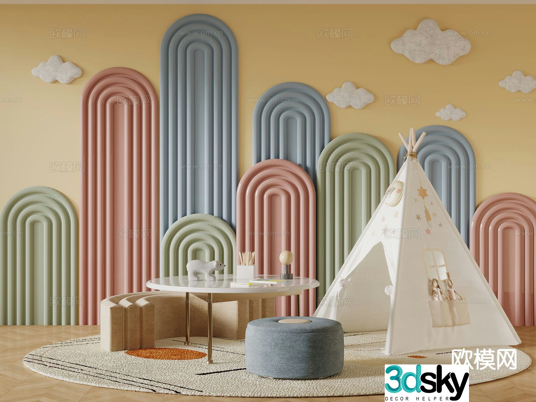 Modern children’s tables and chairs tent children’s products 3d model