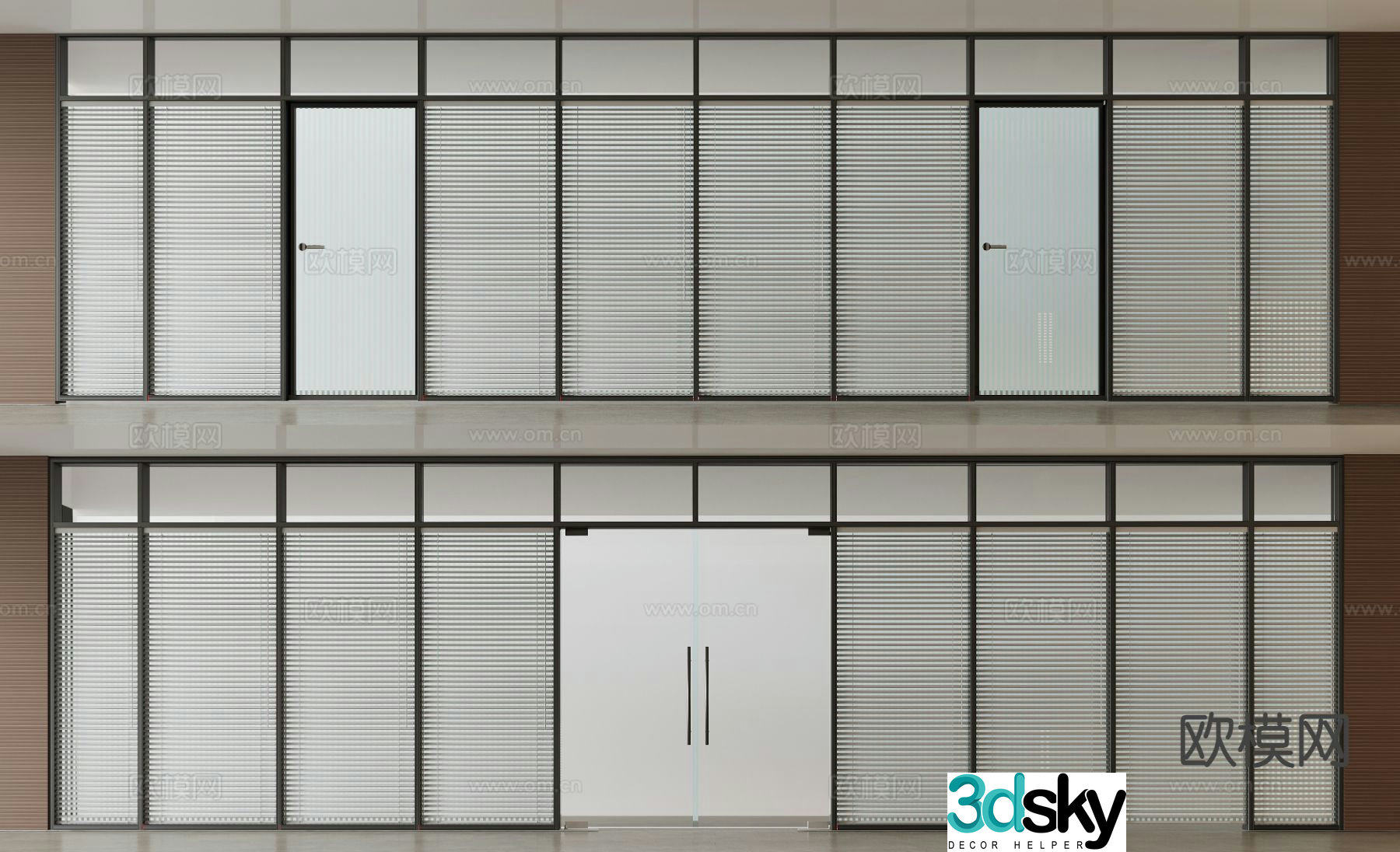 Modern office glass partition louvered glass partition 3d model