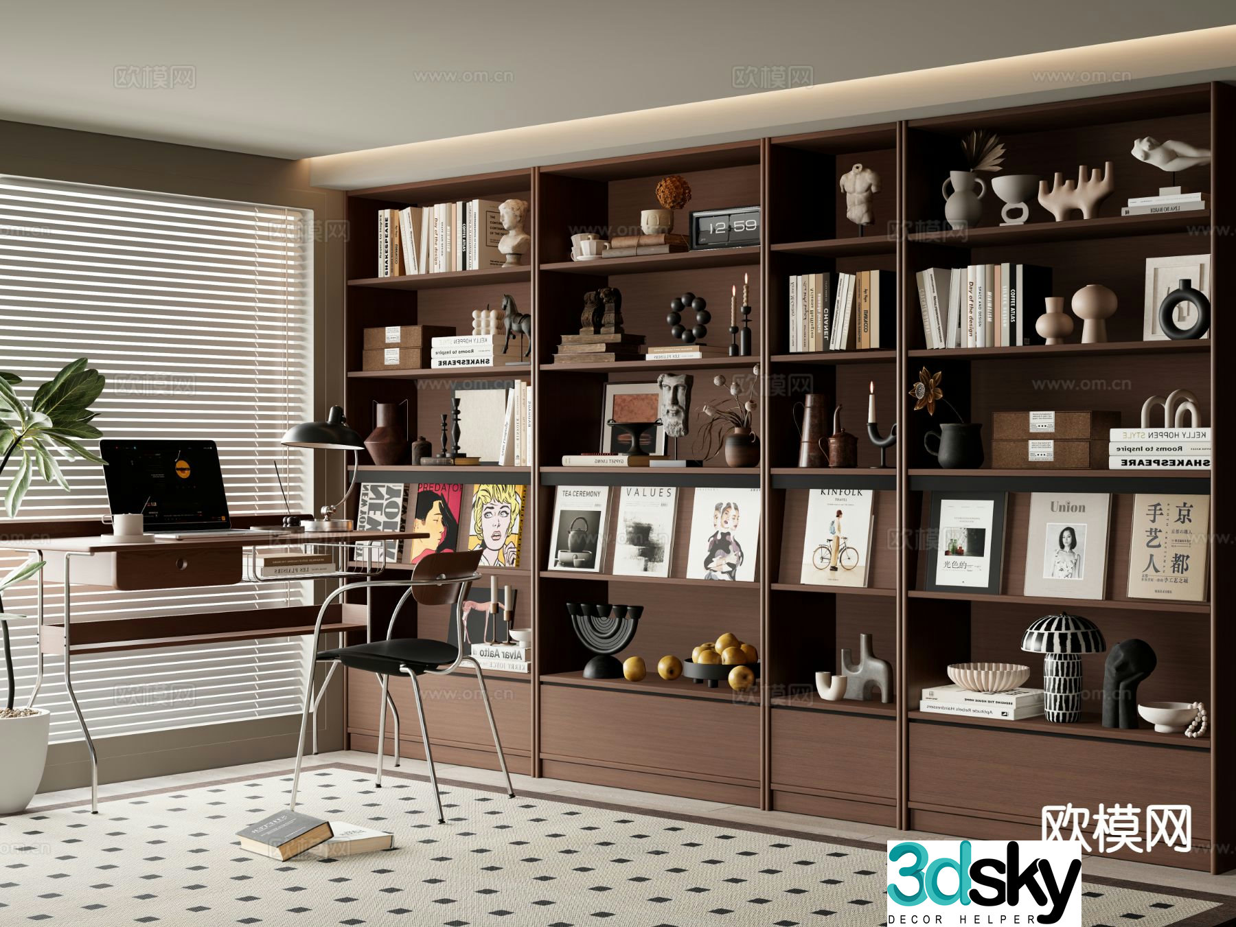 Medieval style bookcase display cabinet 3d model