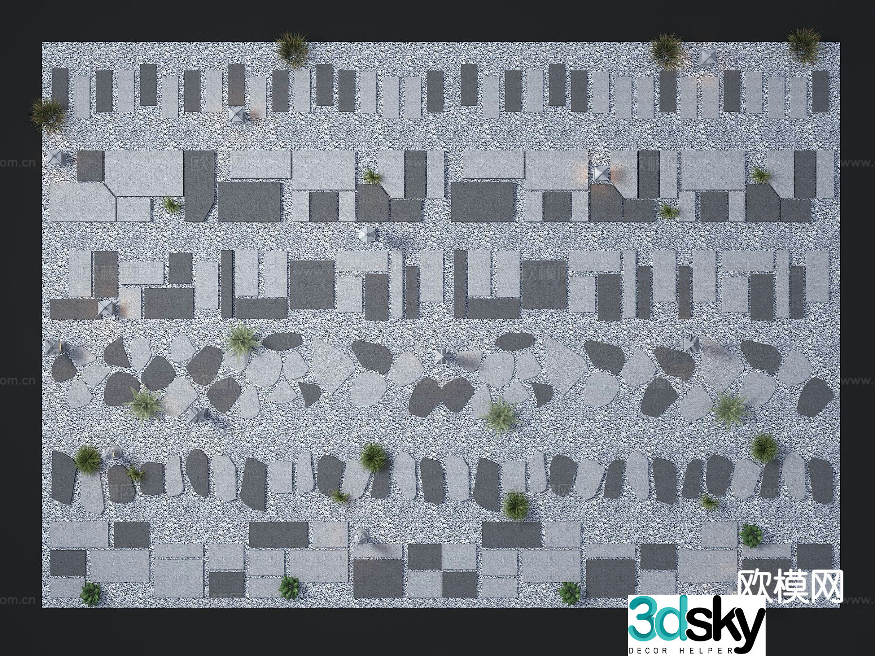 Modern landscape paving garden paving 3D model