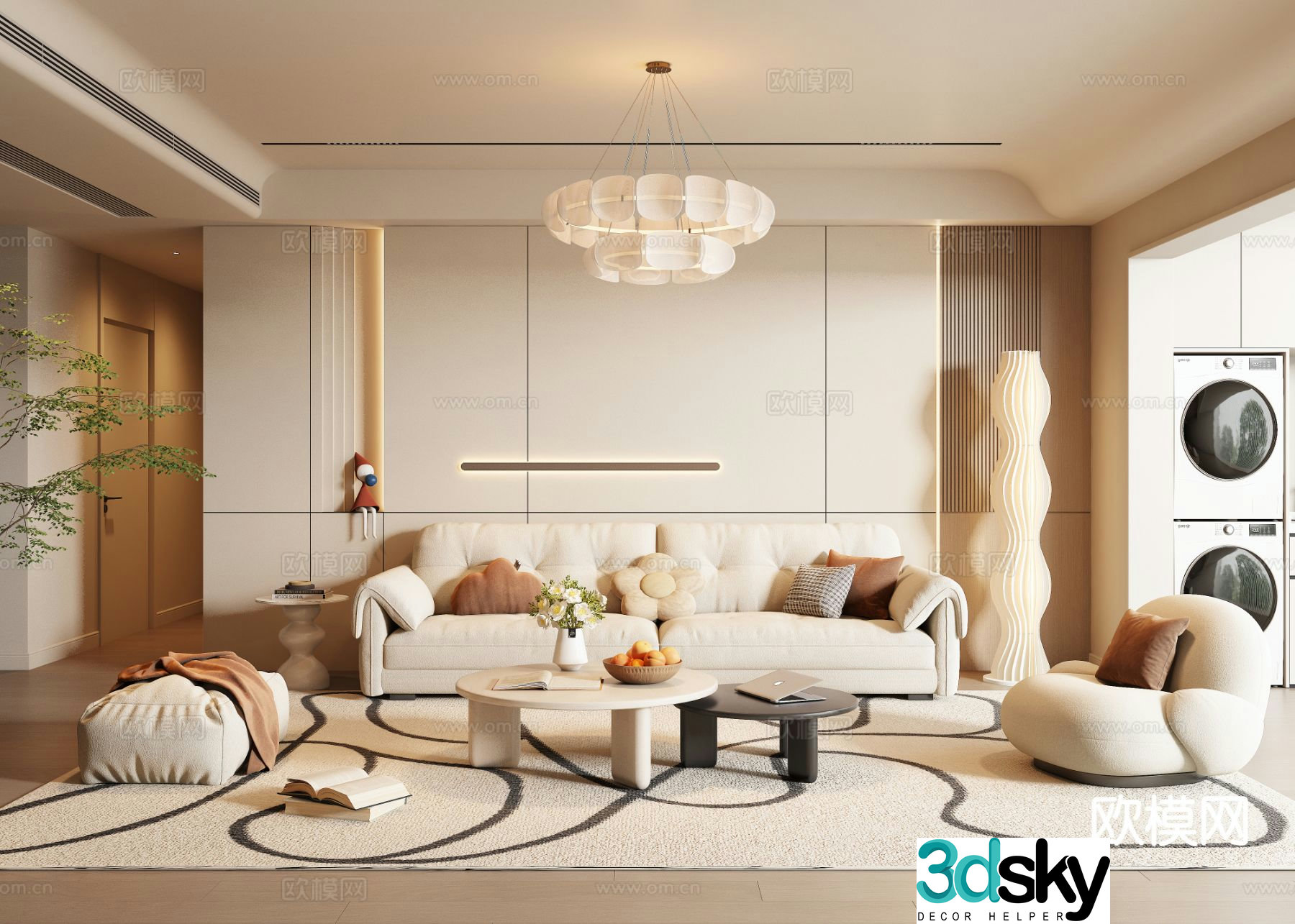 Creamy living room 3d model