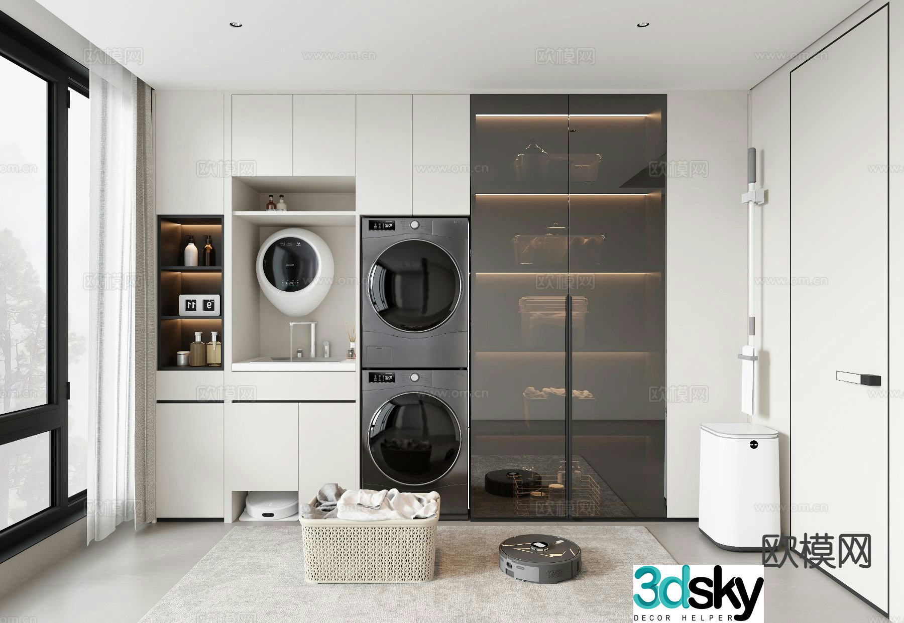 Modern laundry room washing cabinet balcony cabinet 3d model