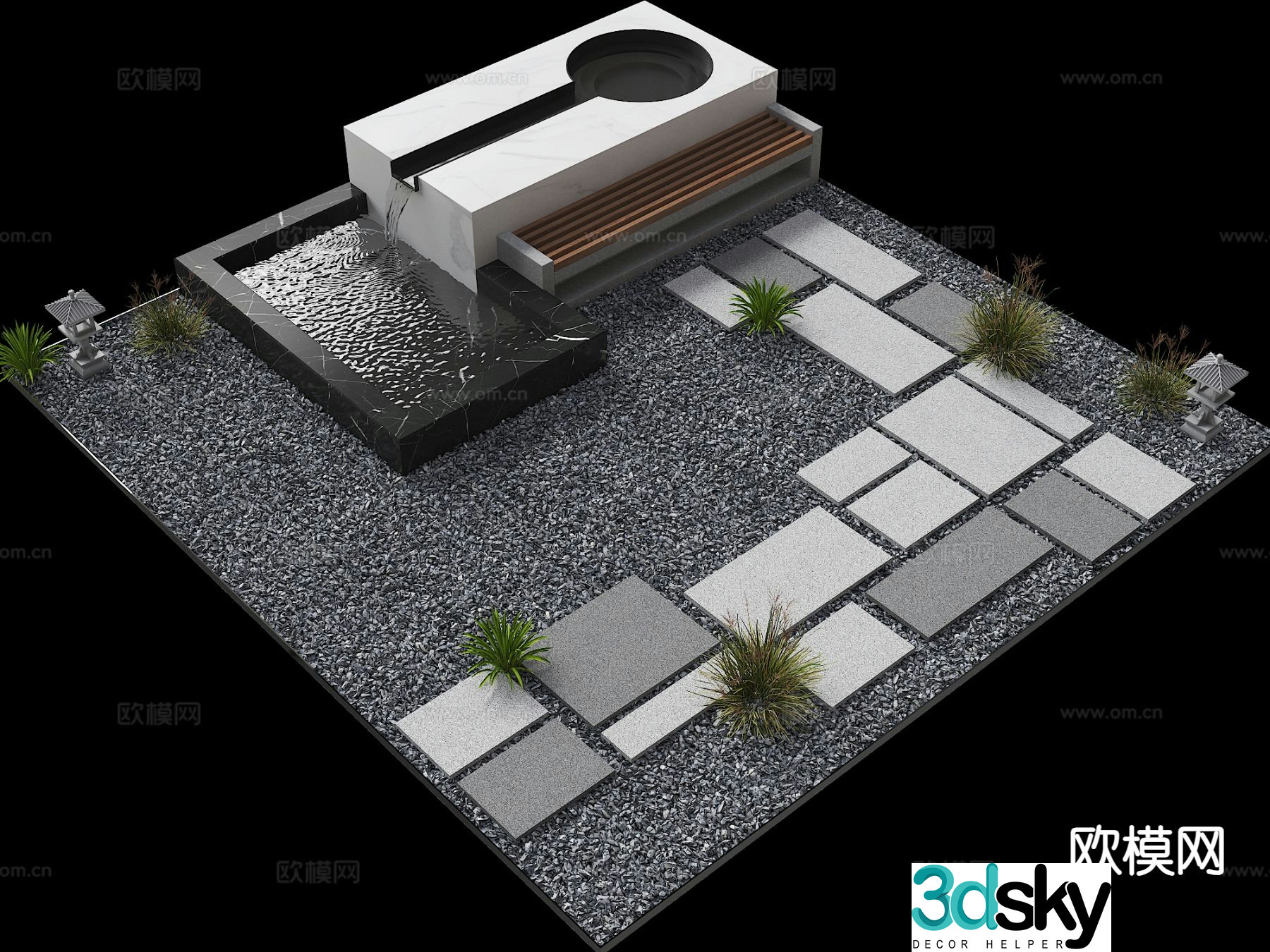 Modern courtyard water feature flowing water sketch flowing water tank 3D model