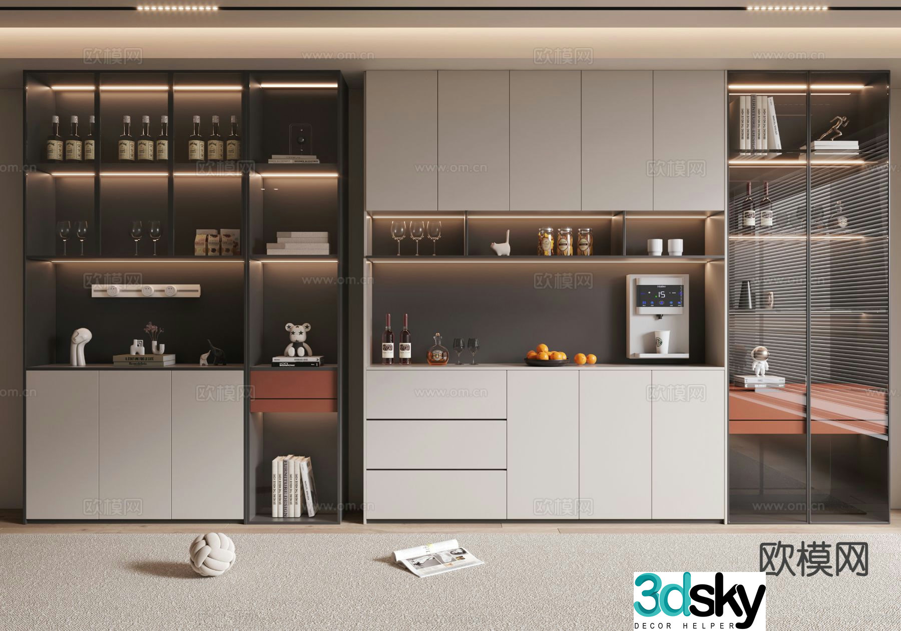 Light luxury wine cabinet sideboard 3D model