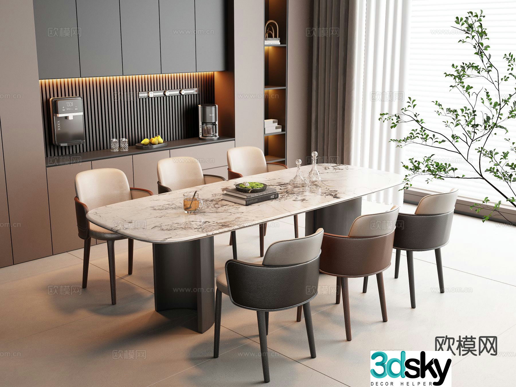 Italian dining table and chairs 3d model