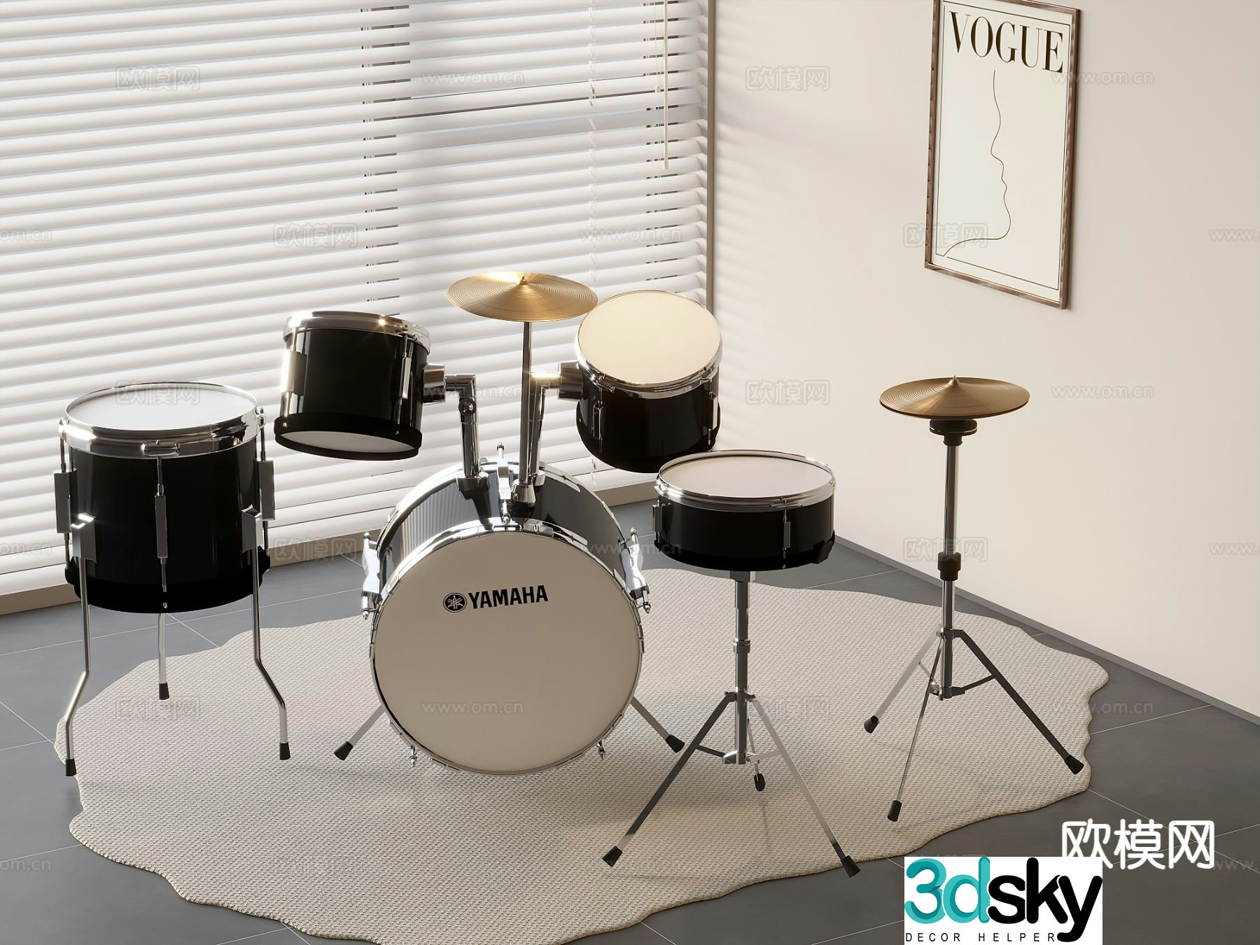 Modern drum set 3d model