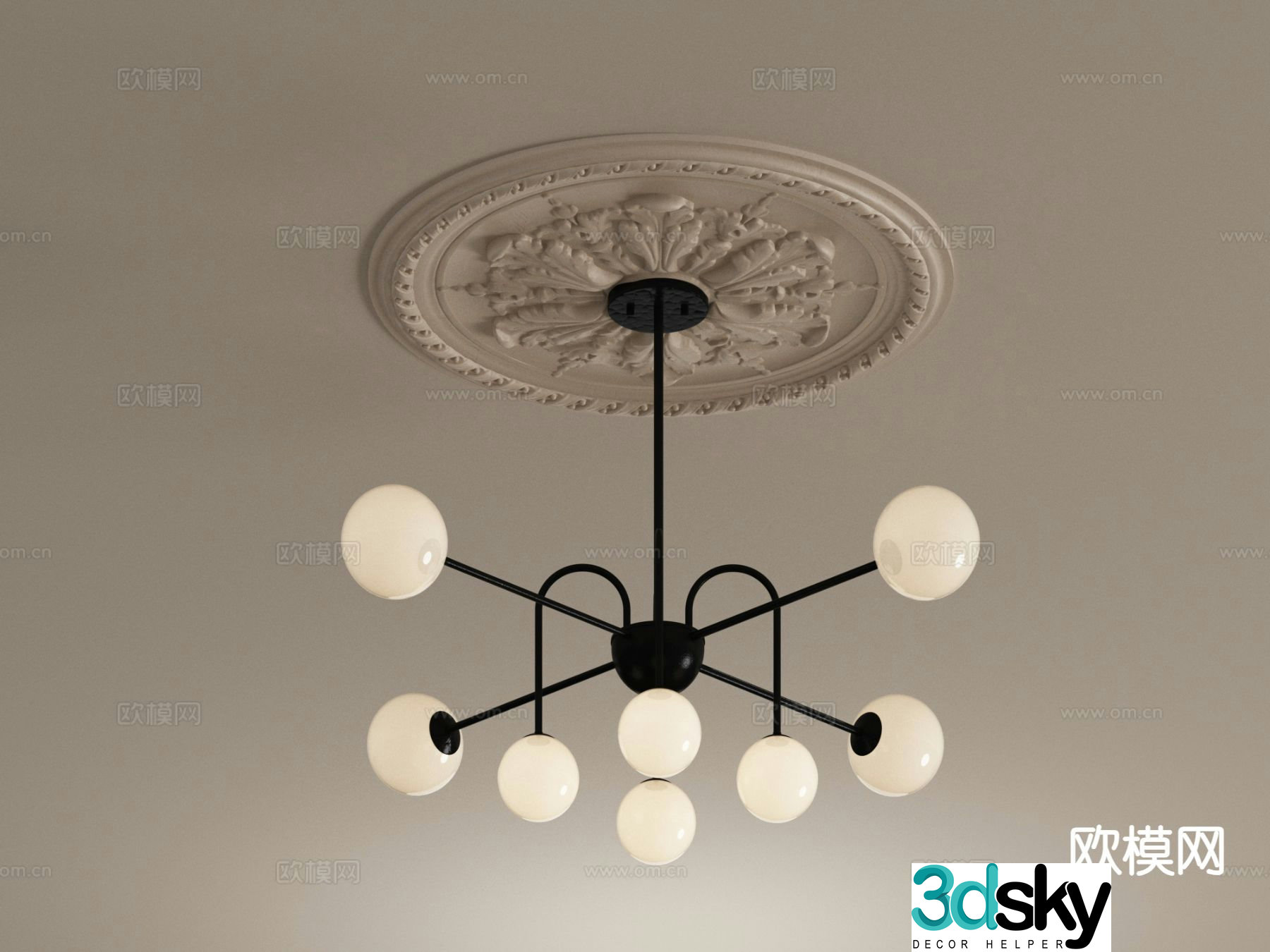 Middle-aged chandelier Multi-head chandelier 3d model