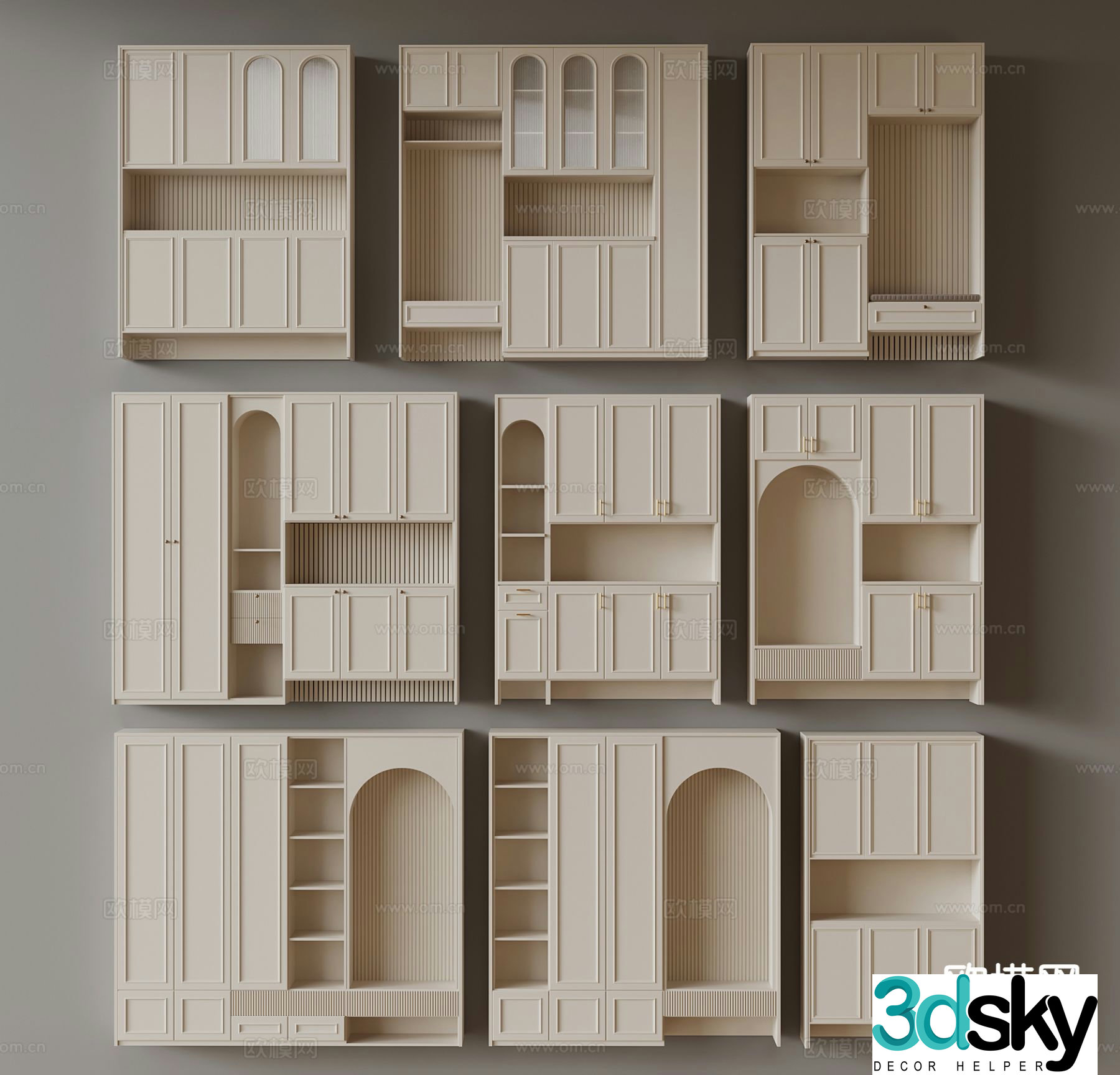 Cream style home shoe cabinet 3D model