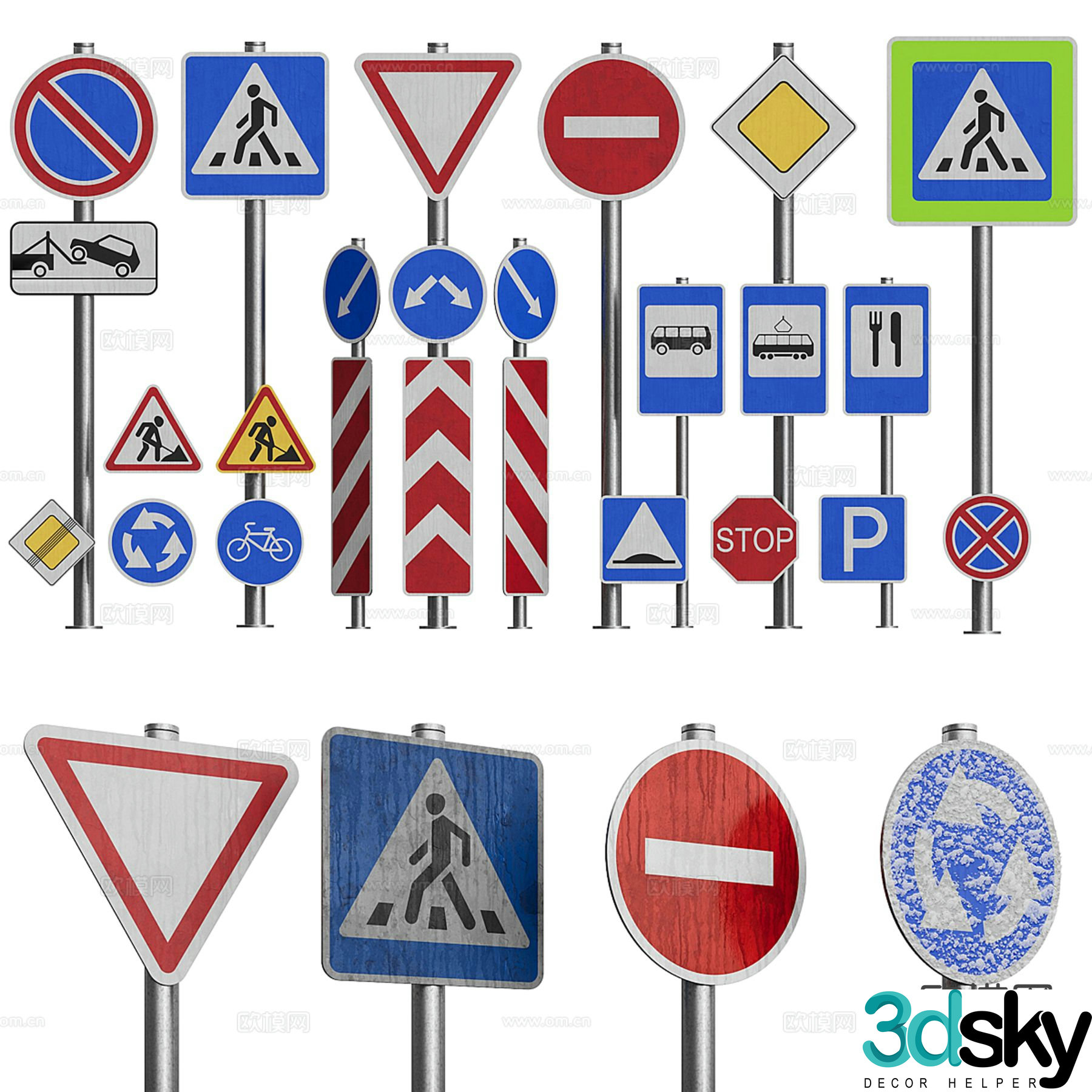 Modern traffic warning sign sign 3d model