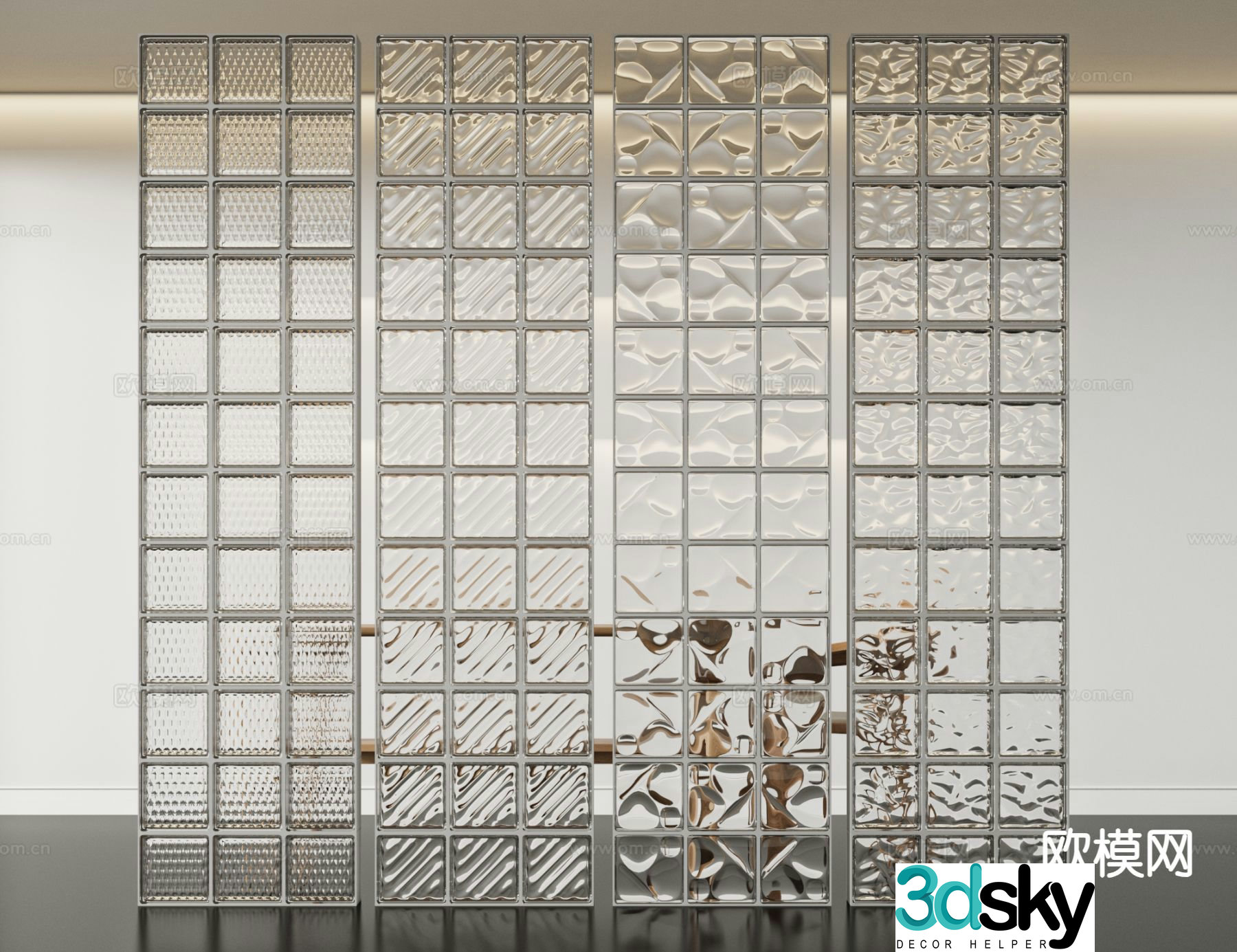 Modern glass brick entrance partition 3d model