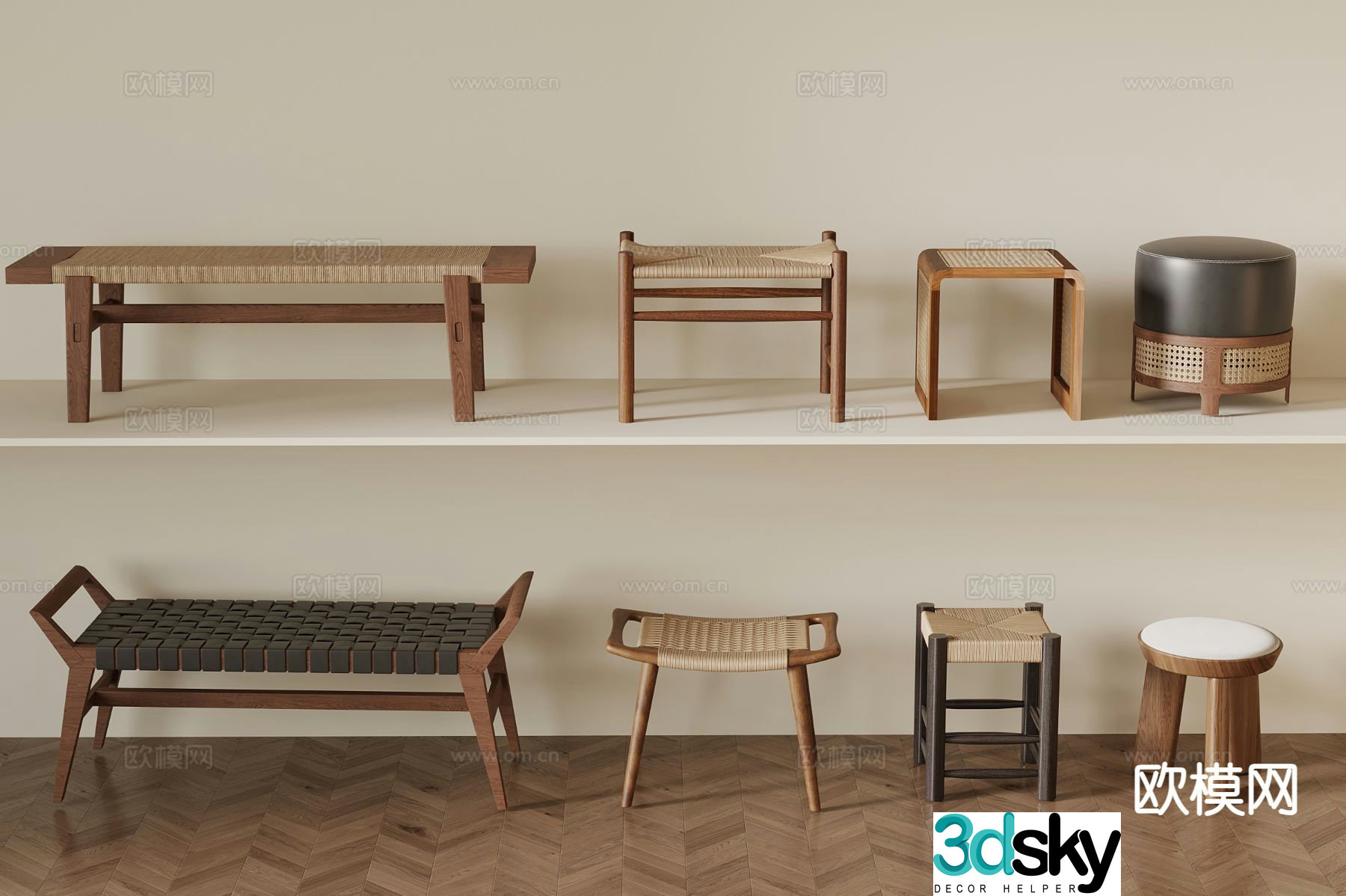 Medieval style sofa stool 3d model