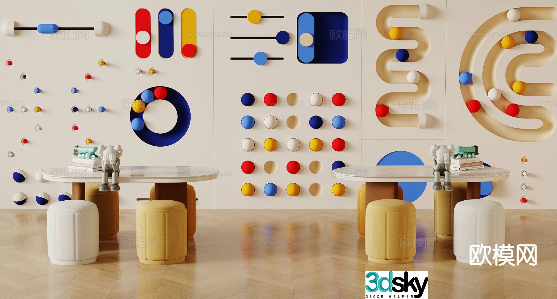 Modern children’s tables and chairs background wall toy wall 3d model