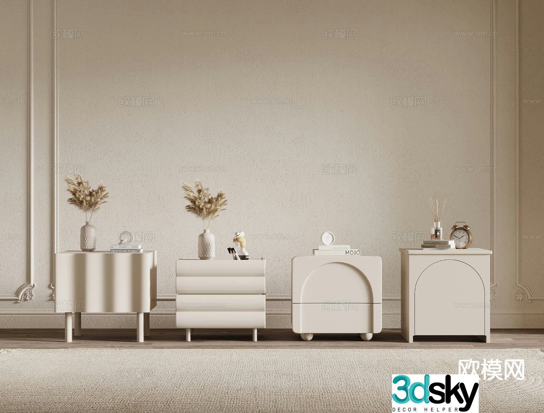 Cream style bedside table 3d model