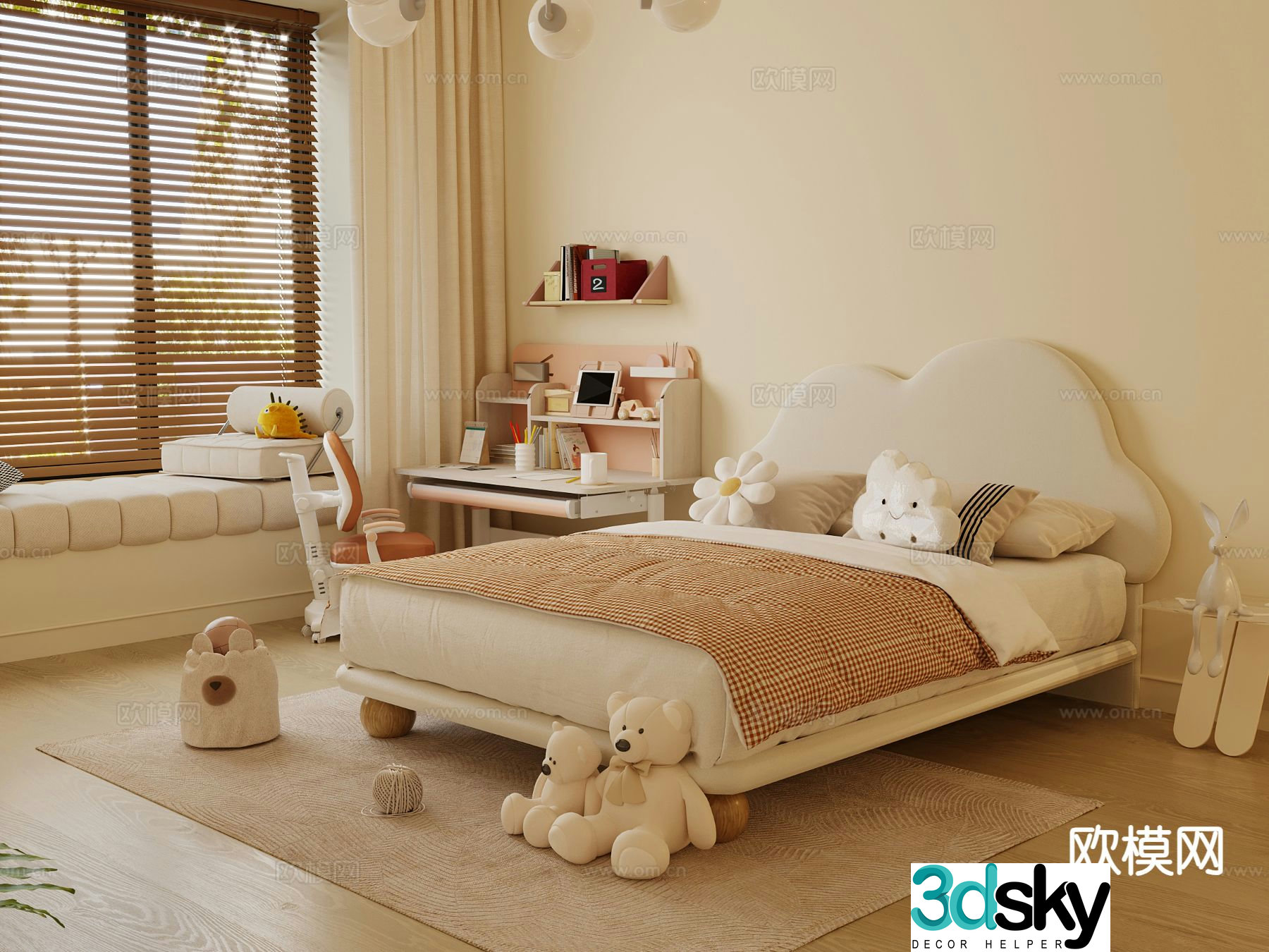 Cream style children’s bed 3d model