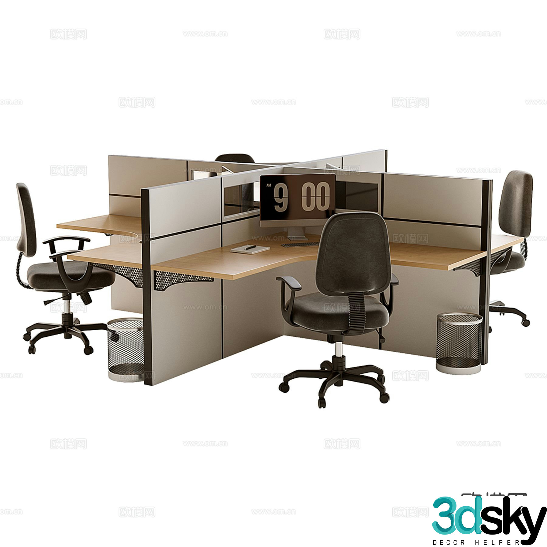 modern desk post workstation 3d model