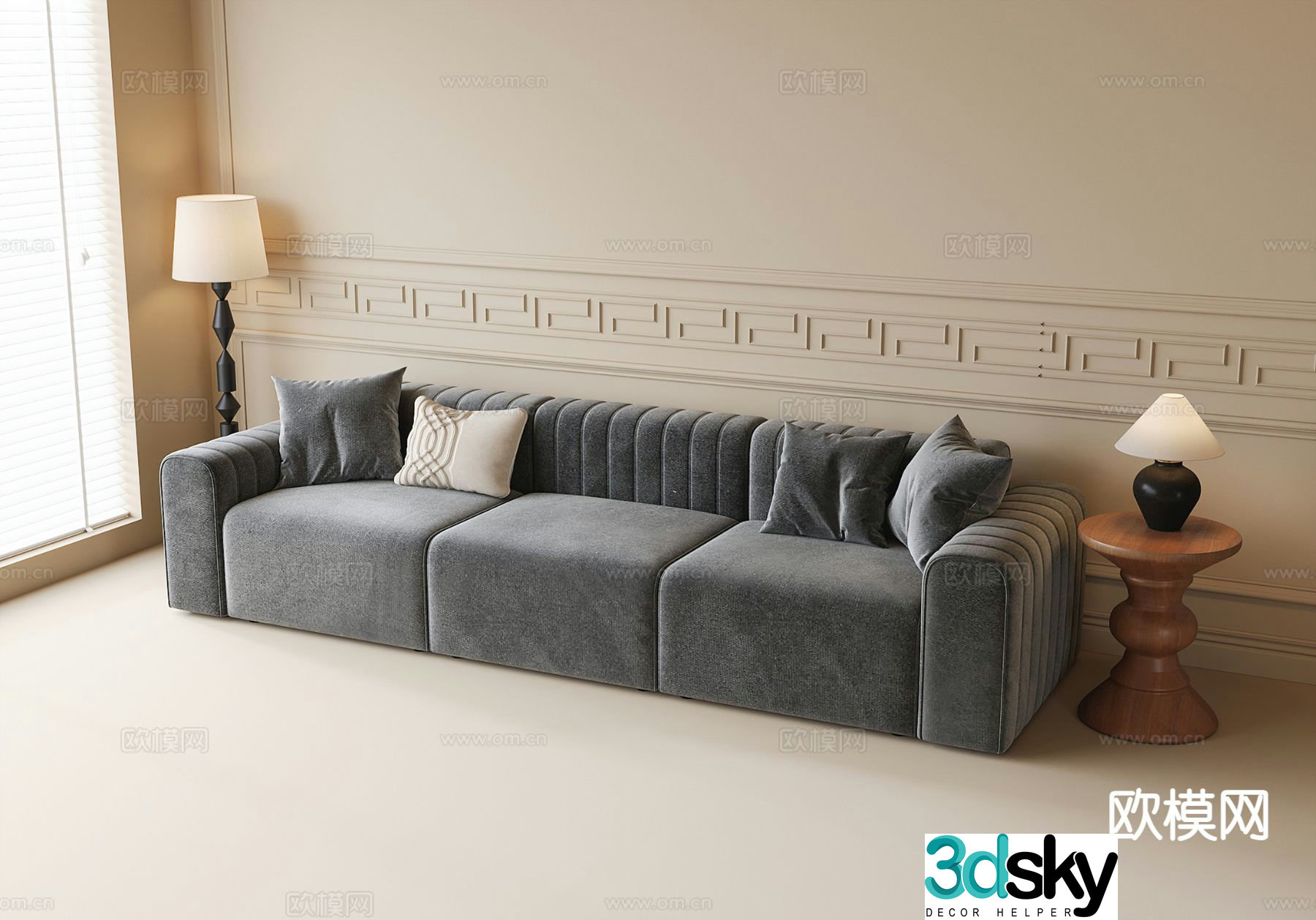 Modern three-person sofa fabric sofa 3d model