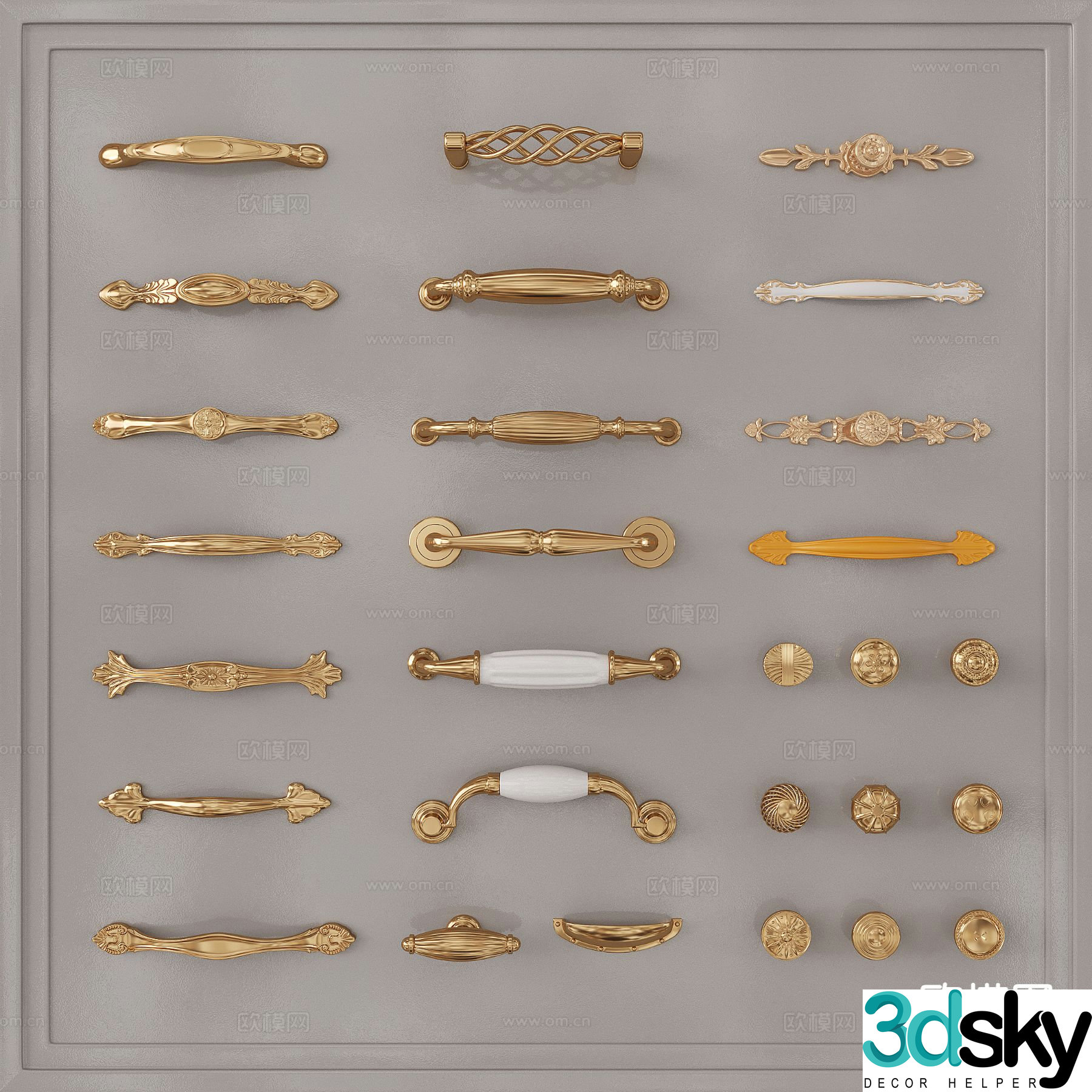 French metal handle cabinet door handle drawer handle round handle 3d model