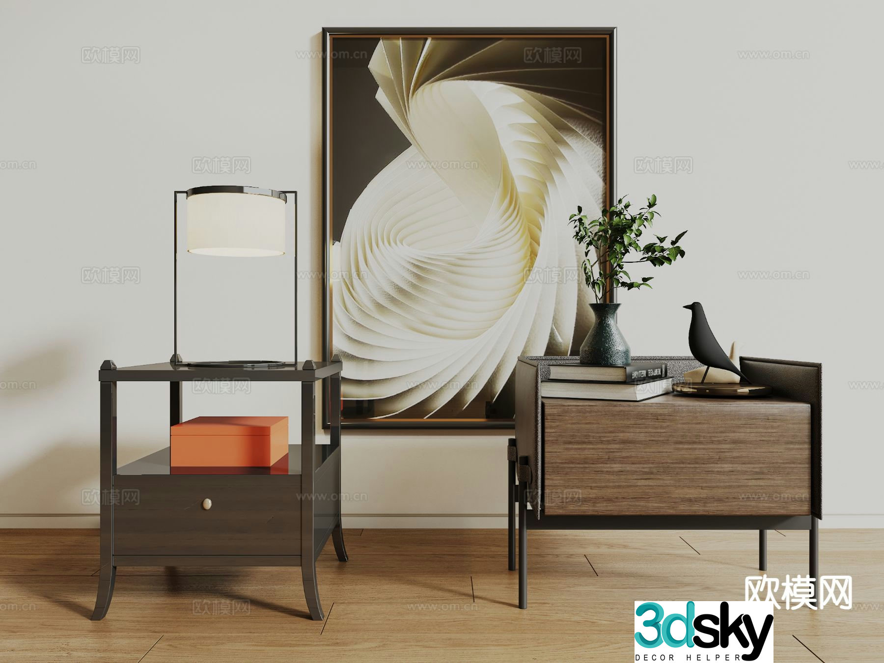 New Chinese style bedside table 3d model