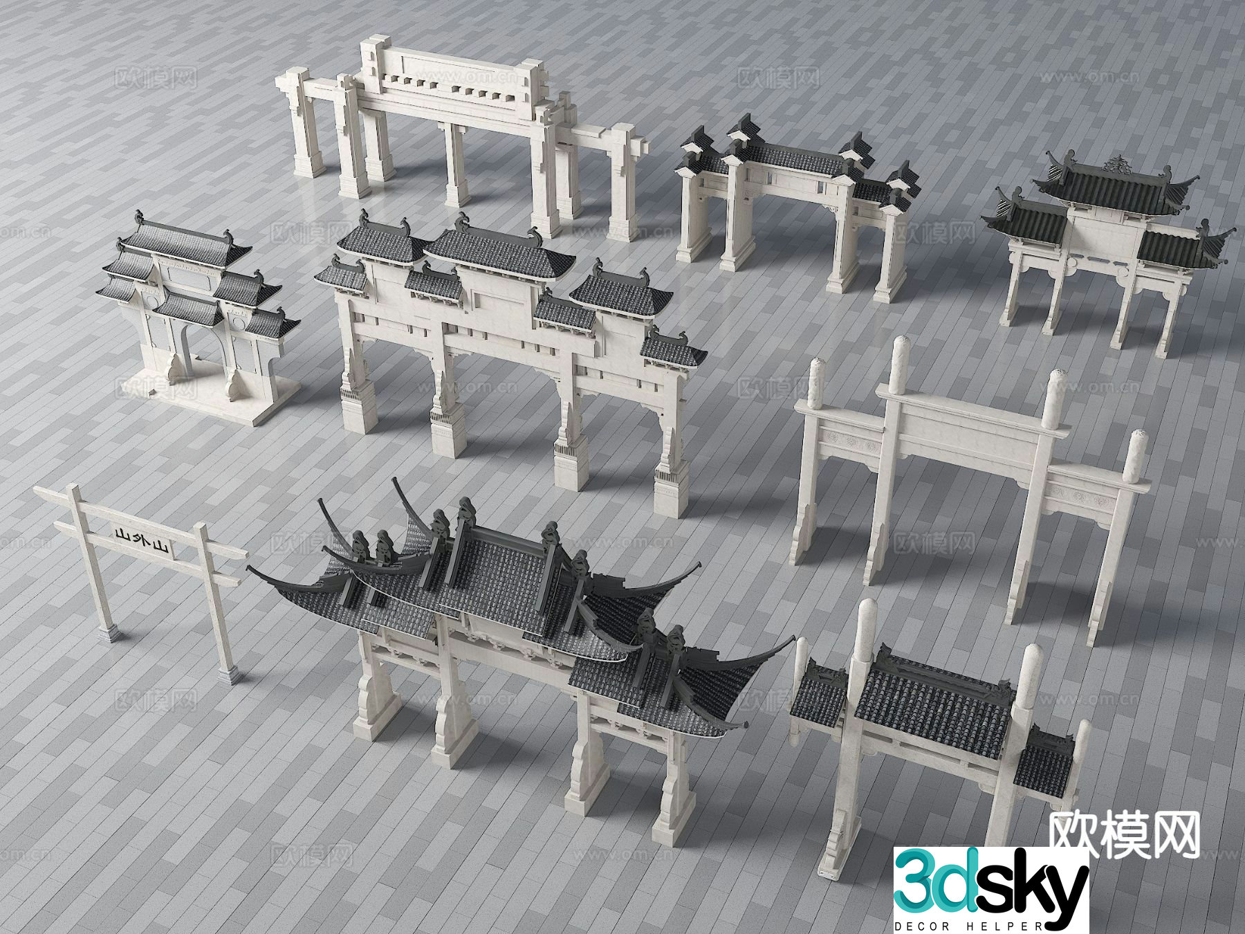 Chinese-style archway ancient archway 3D model