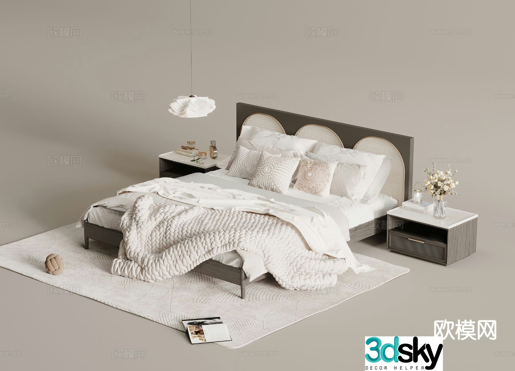 French double bed 3d model