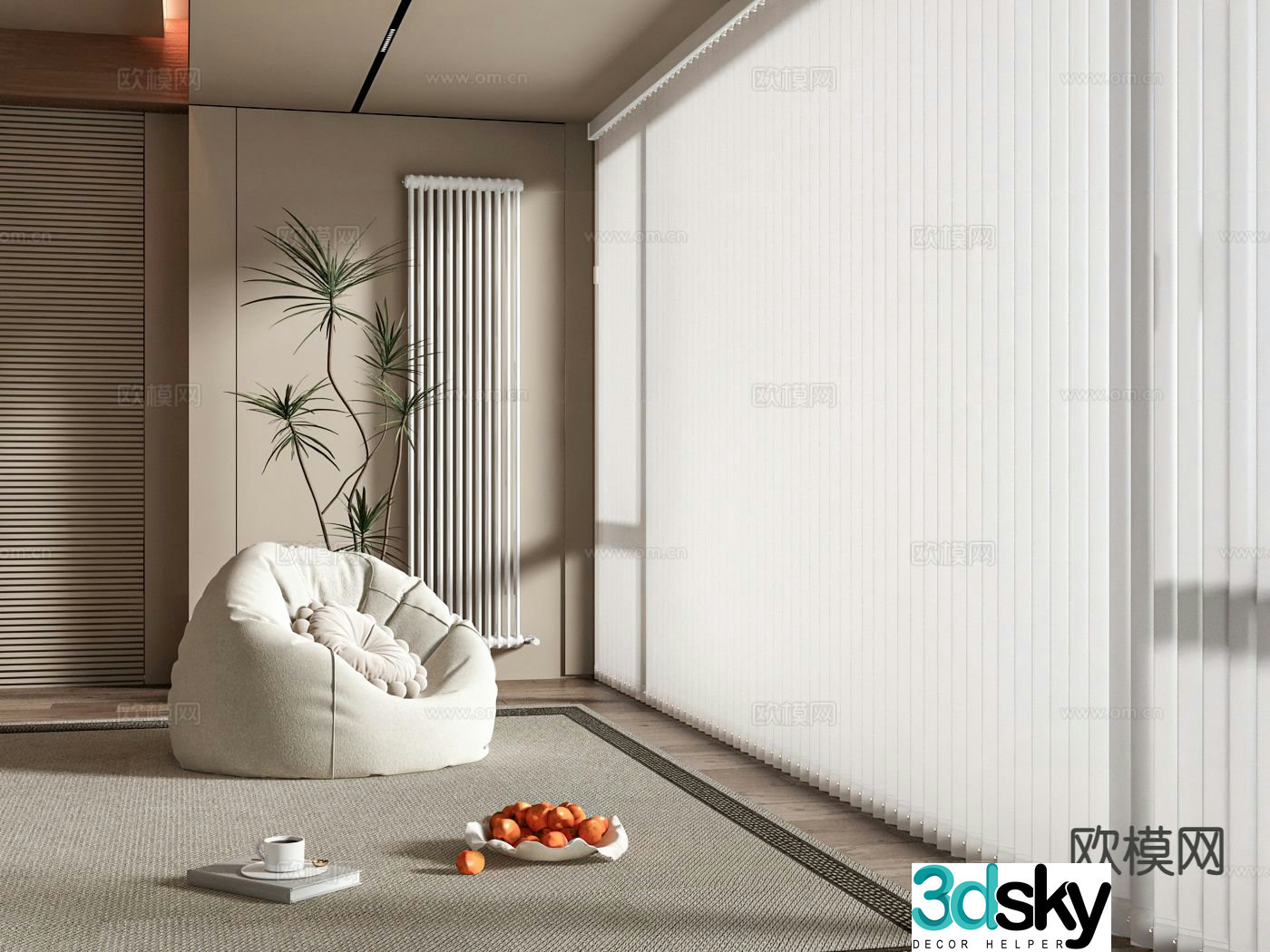 Cream style bean bag sofa lazy sofa 3d model
