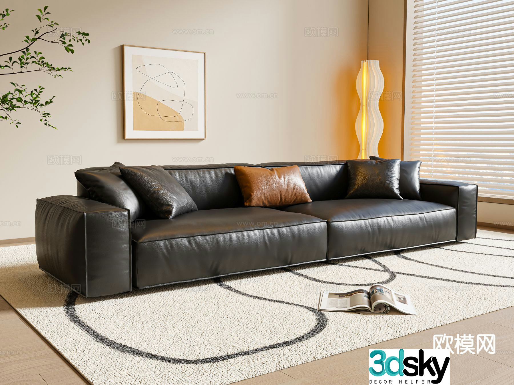 Modern loveseat leather sofa 3d model