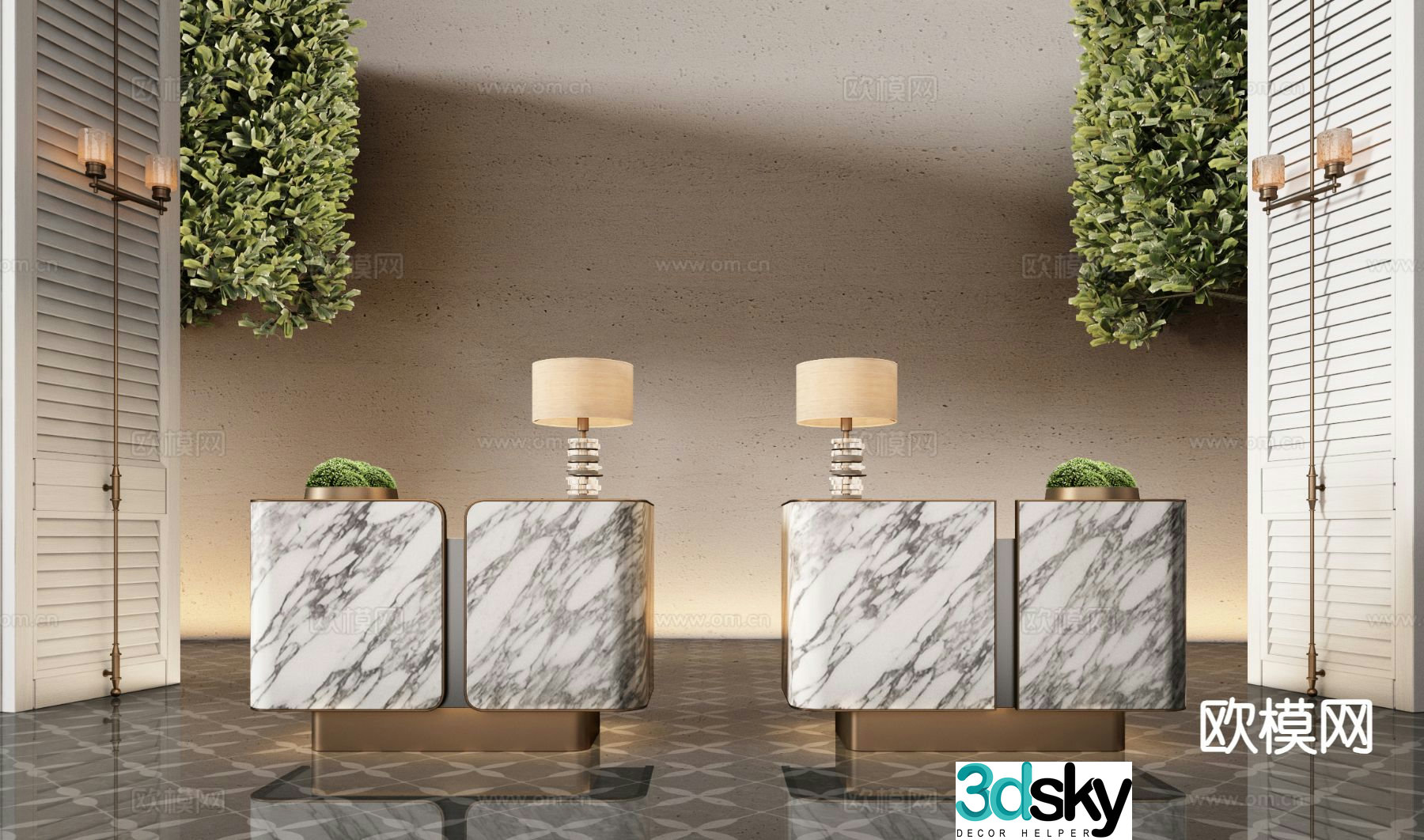 Light luxury end view terrace lobby reception desk 3D model