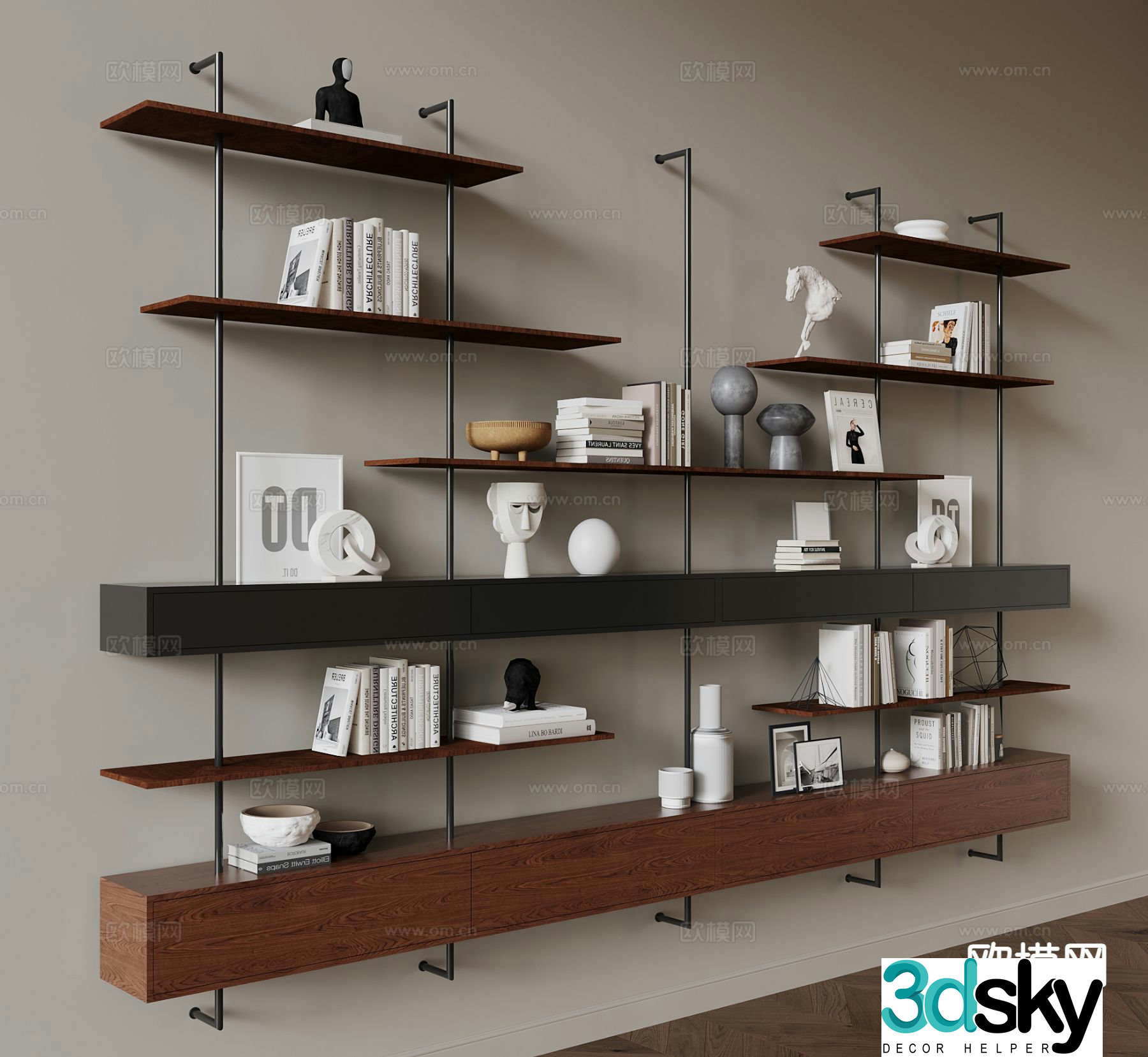 Medieval style bookshelf shelf 3d model