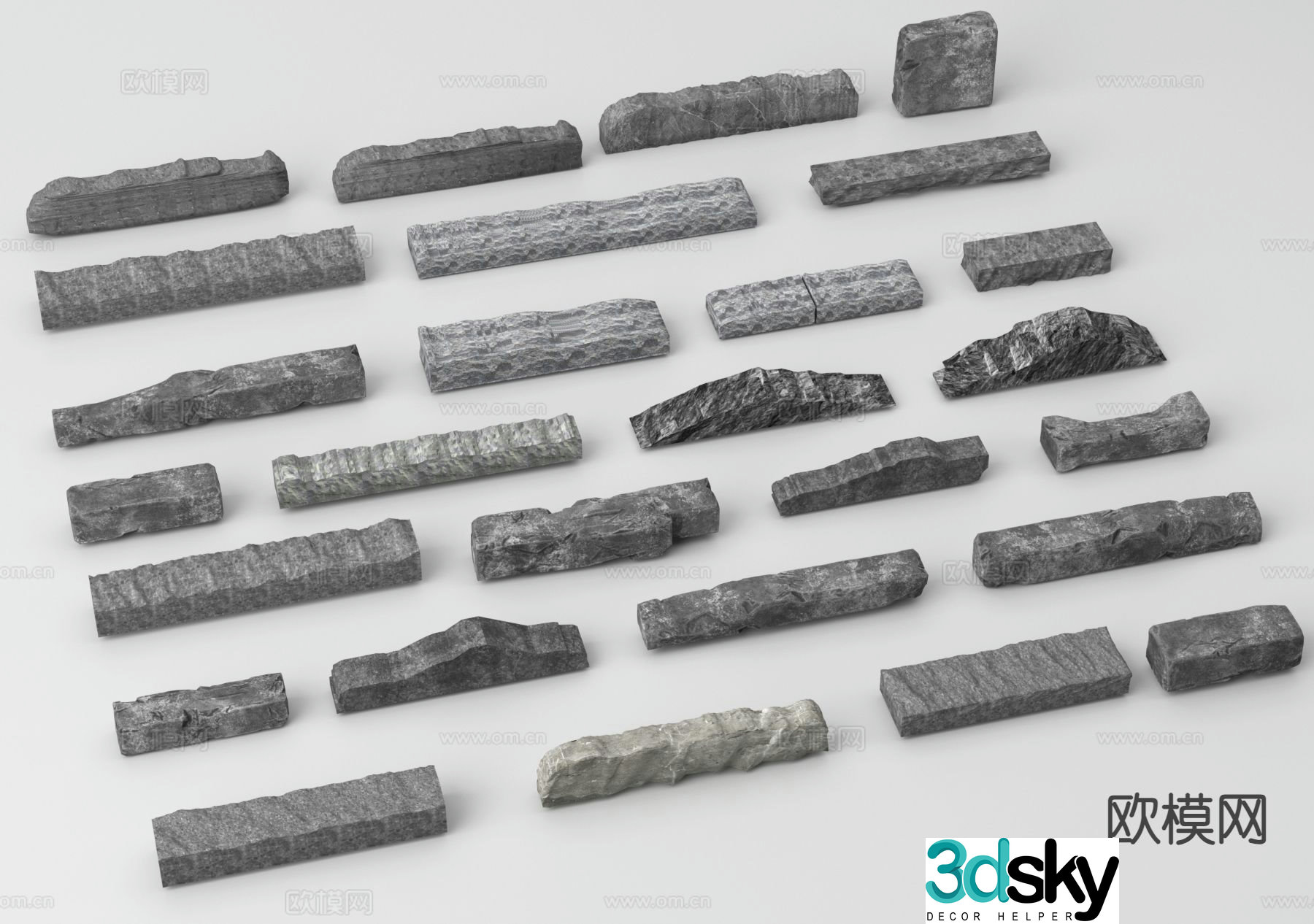 modern landscape stone strip stone stone 3d model