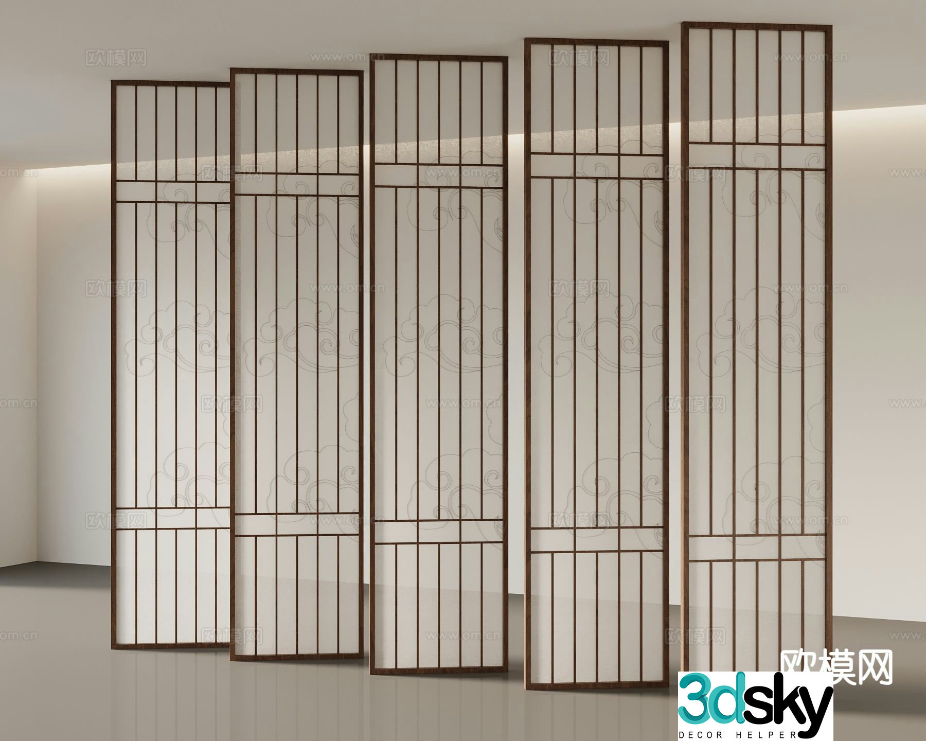 New Chinese style screen lattice silk cloth screen 3d model