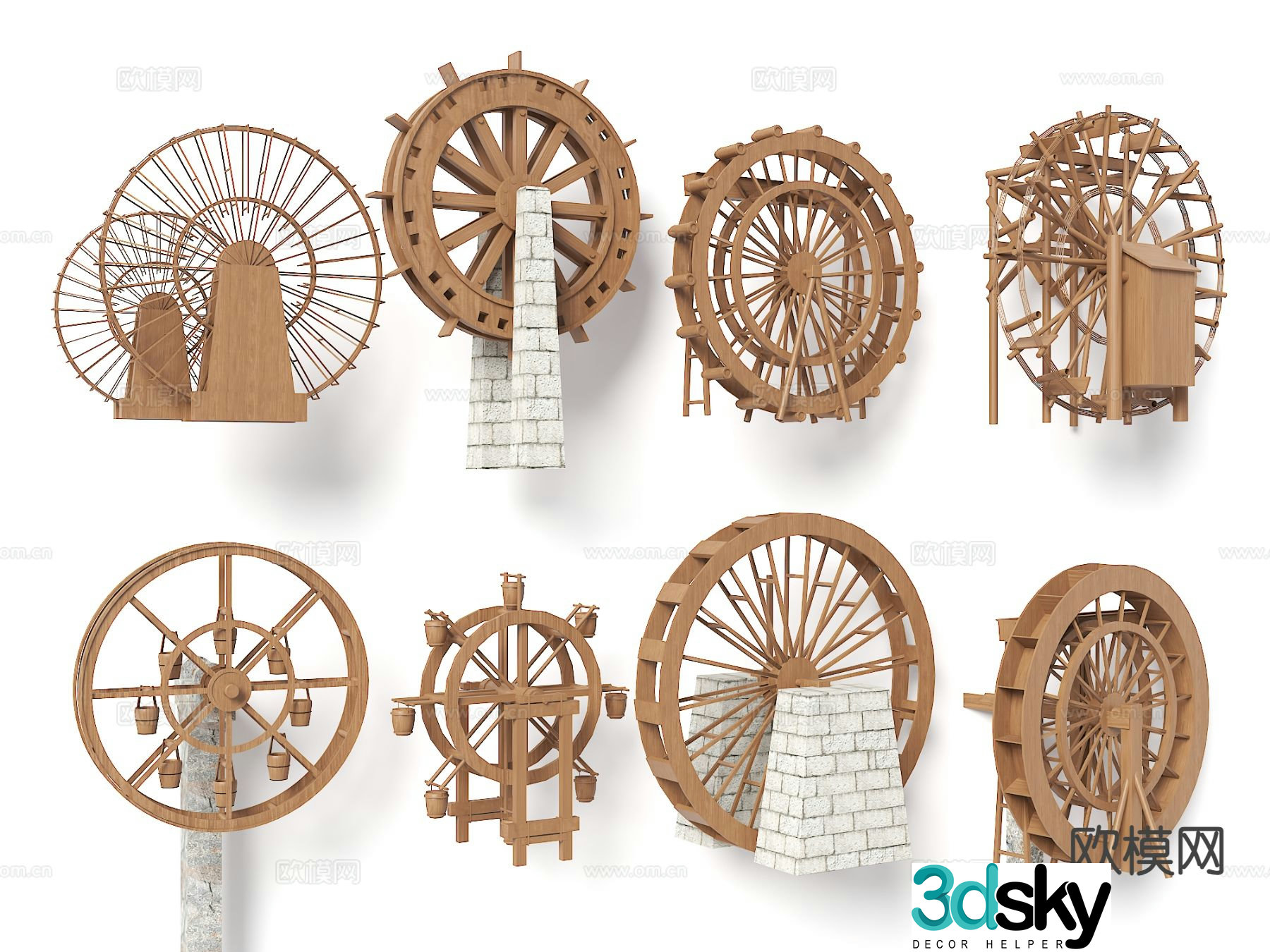 Chinese waterwheel waterwheel waterwheel sketch 3d model