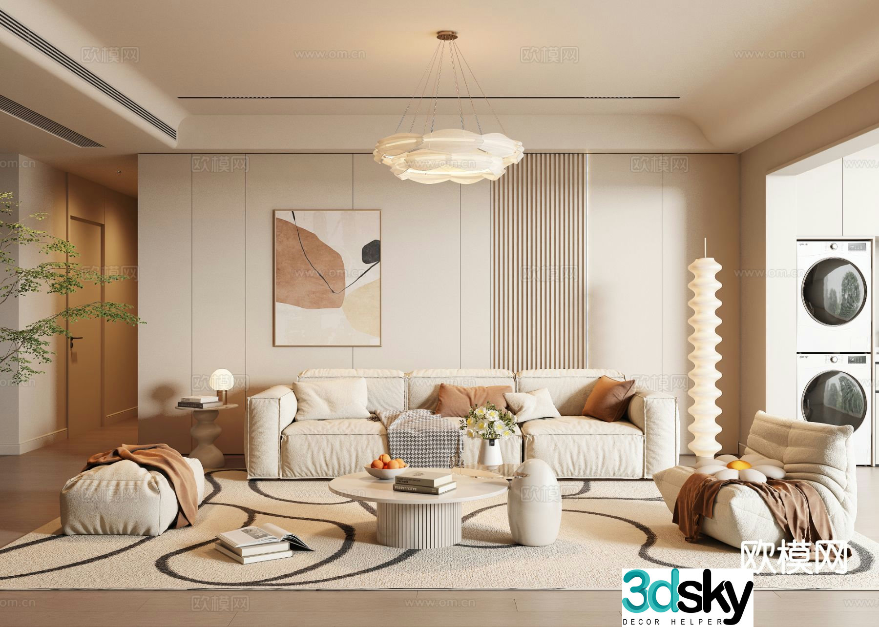 Creamy living room 3d model
