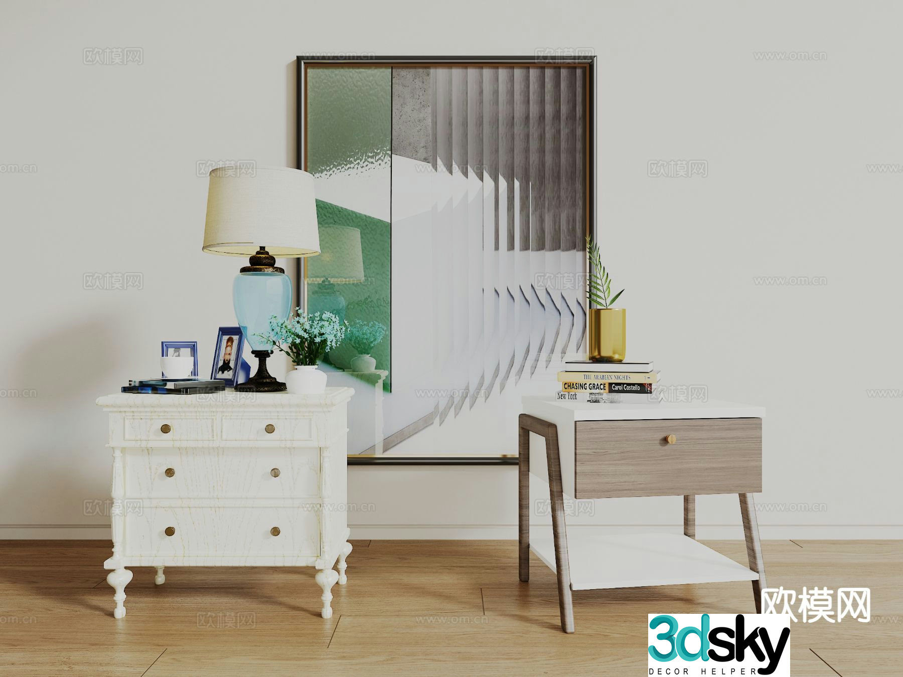 American bedside table 3d model