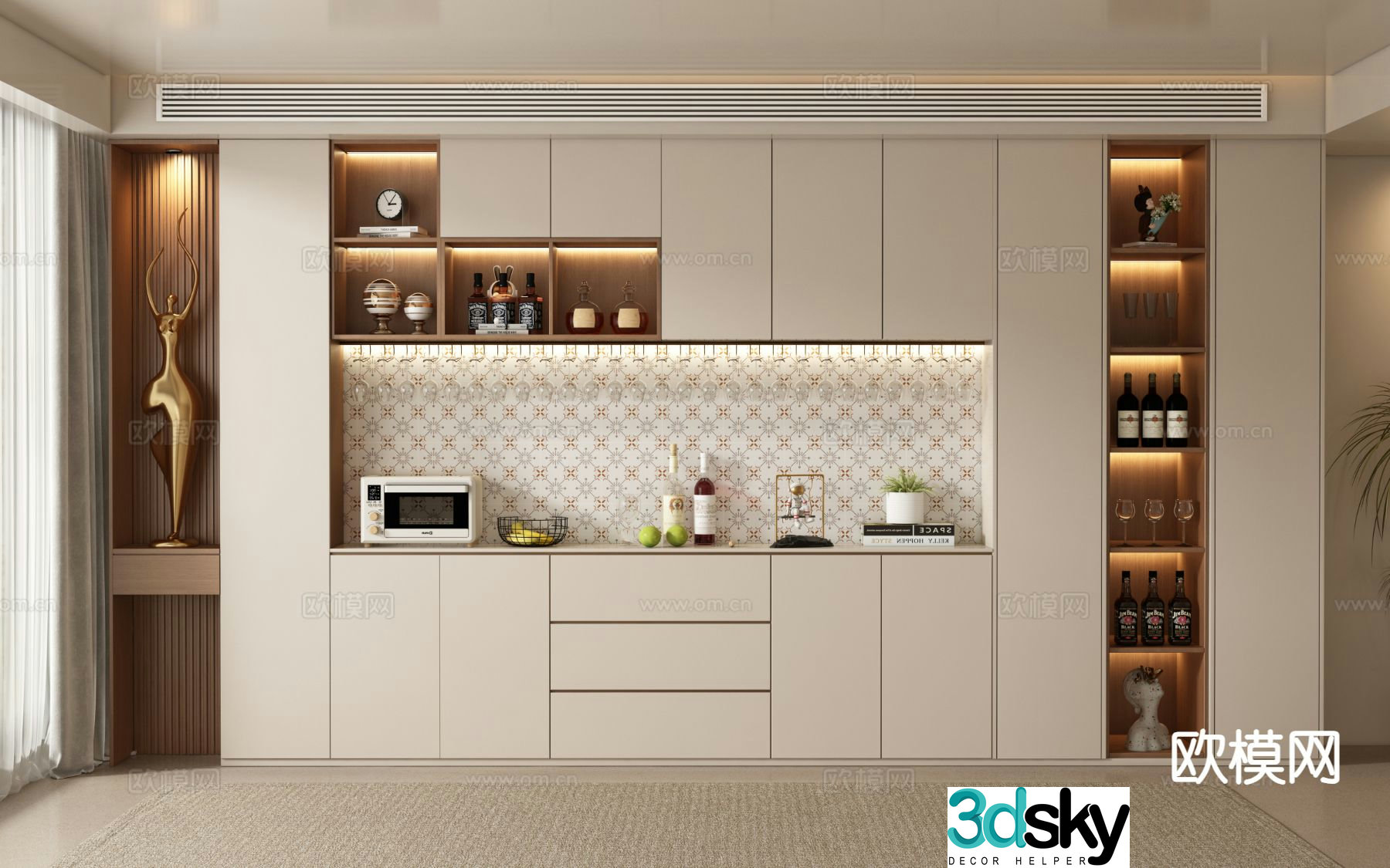 Middle-aged wine cabinet sideboard 3D model