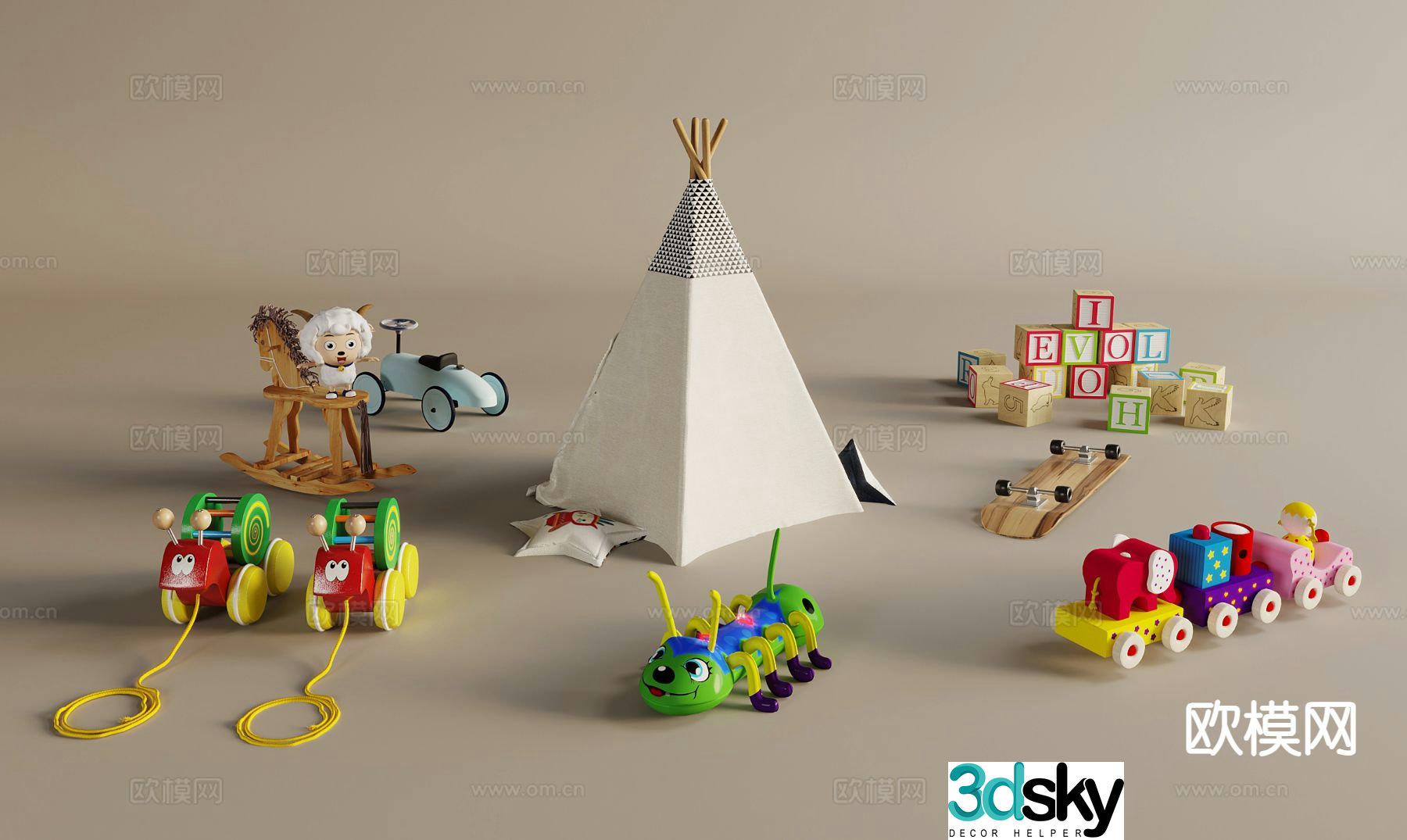 cartoon doll toy rocking horse tent 3d model