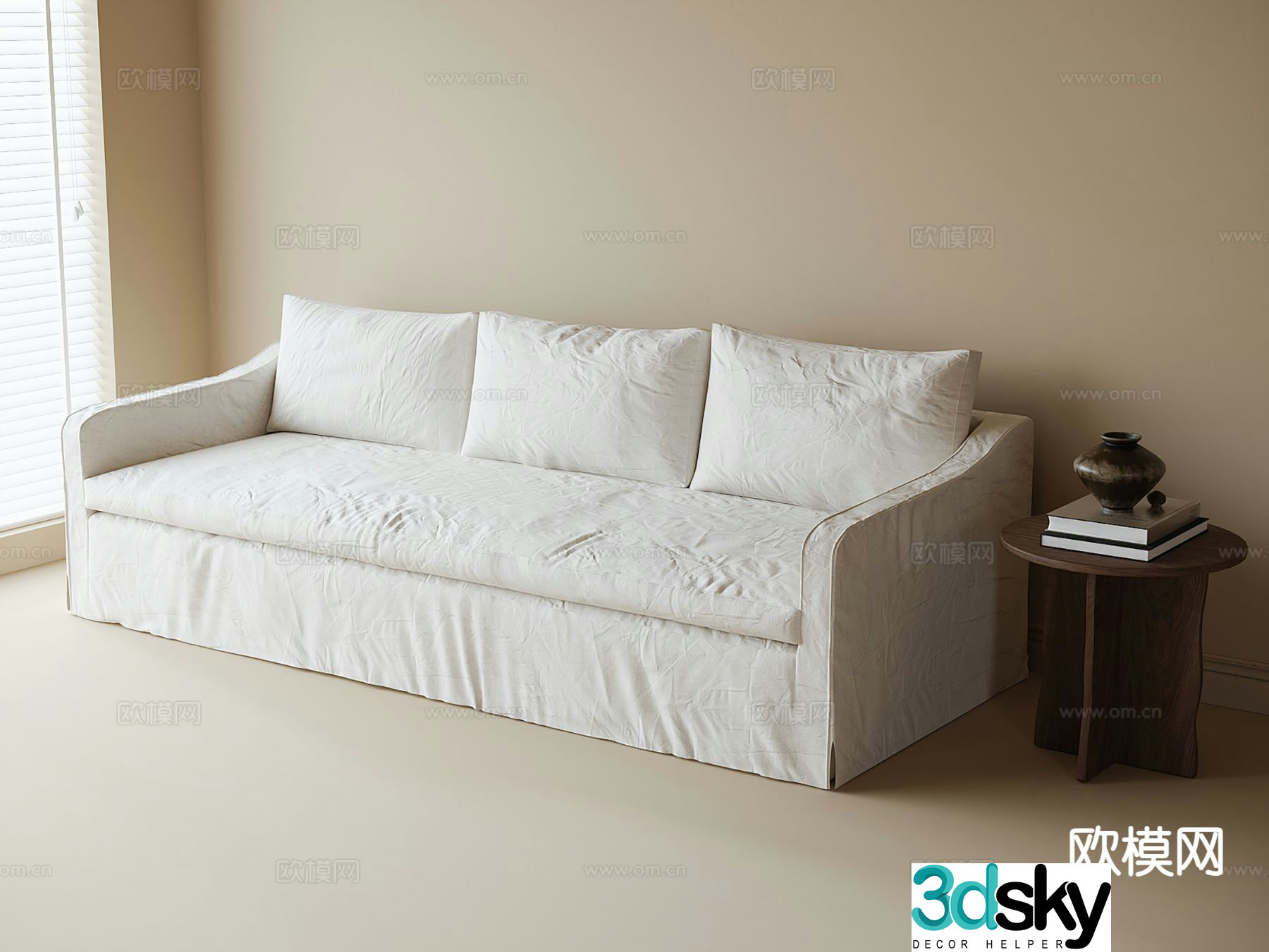 Modern fabric sofa three-seat sofa 3d model