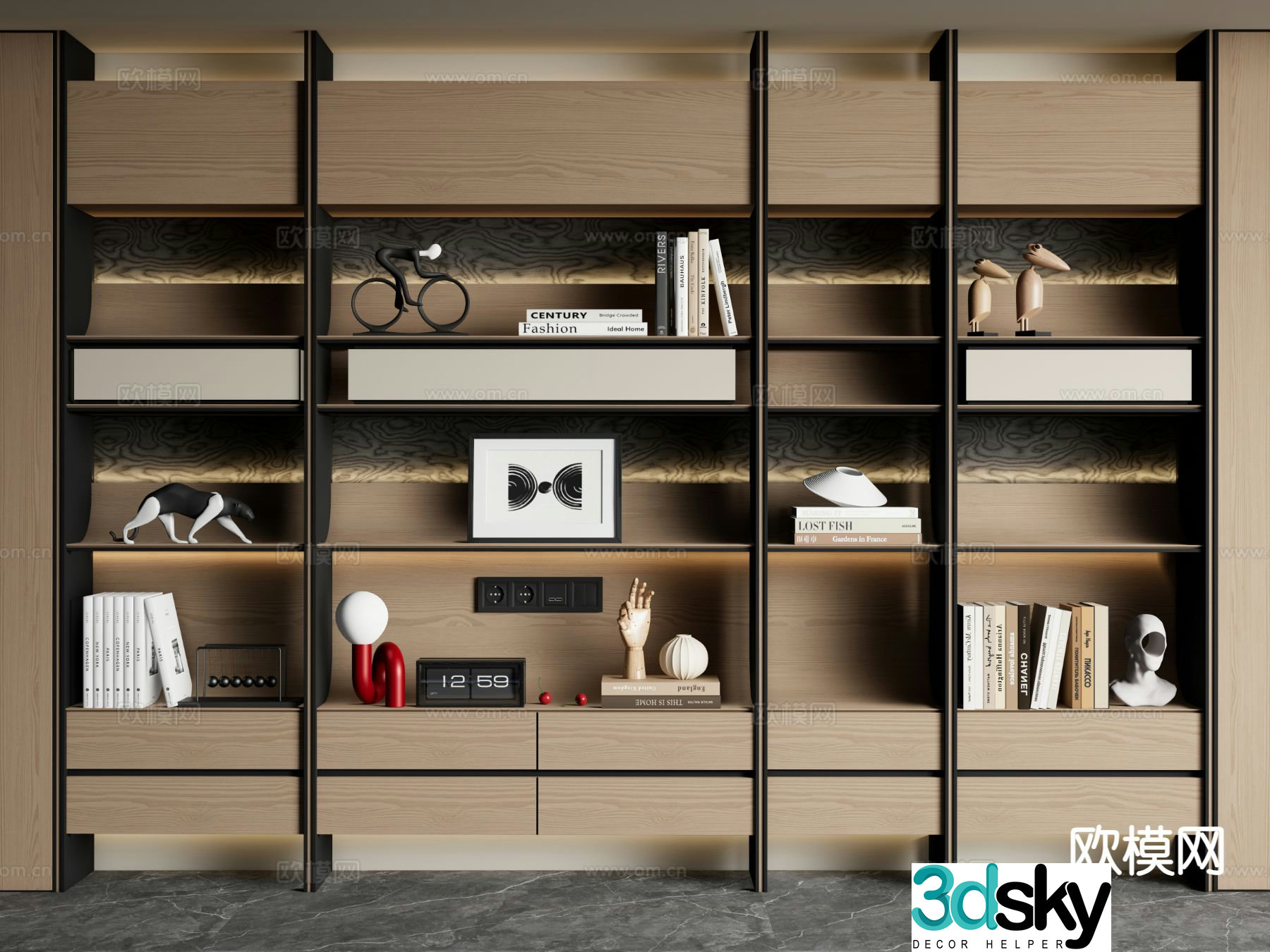 Modern bookcase storage bookshelf 3d model