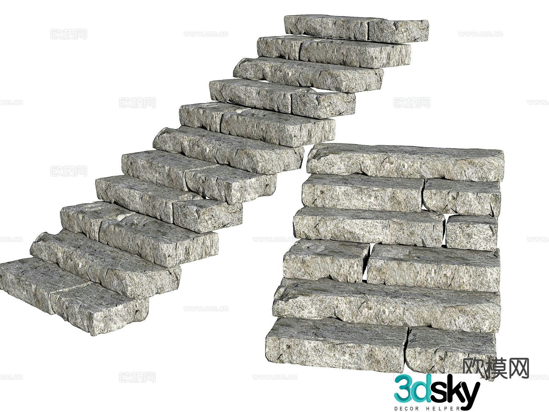 bluestone park steps natural flagstone old flagstone steps 3d model