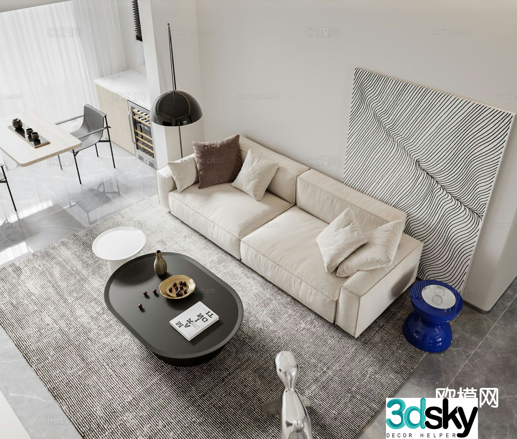 Nordic double sofa white light color sofa 3d model