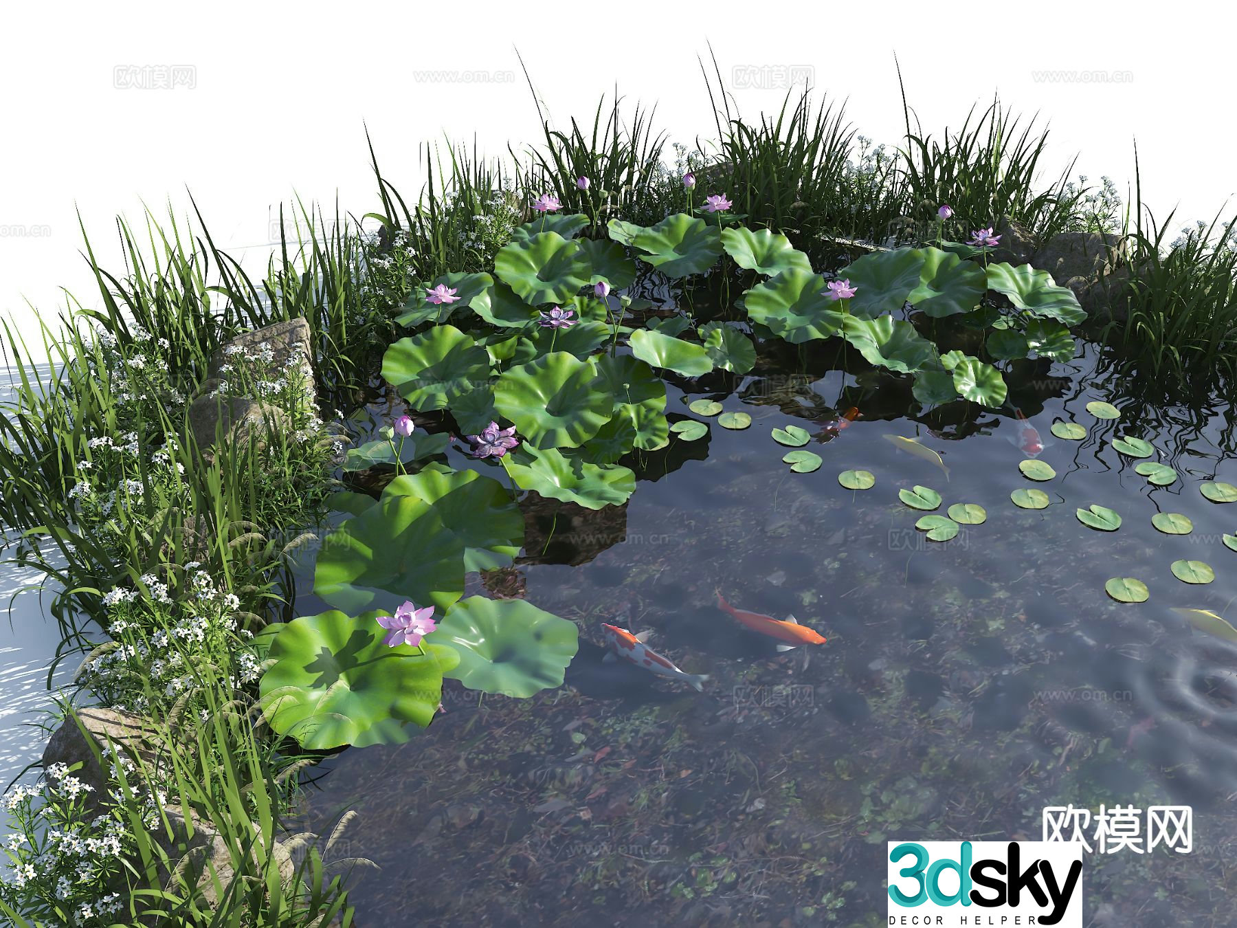 Modern ecological fish pond pool sketch lotus pond 3d model