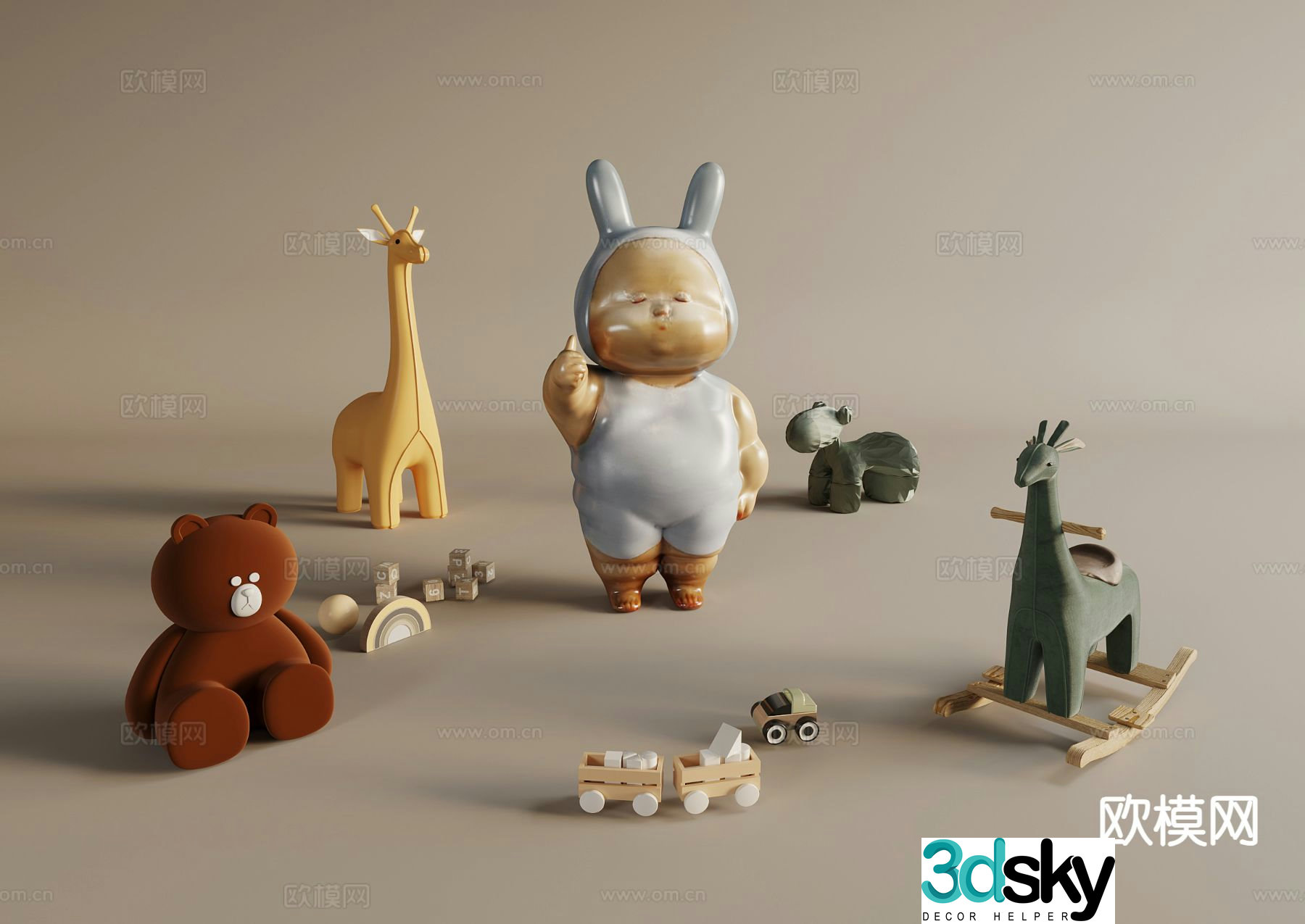 Cartoon dolls building block toys animal toys 3d model