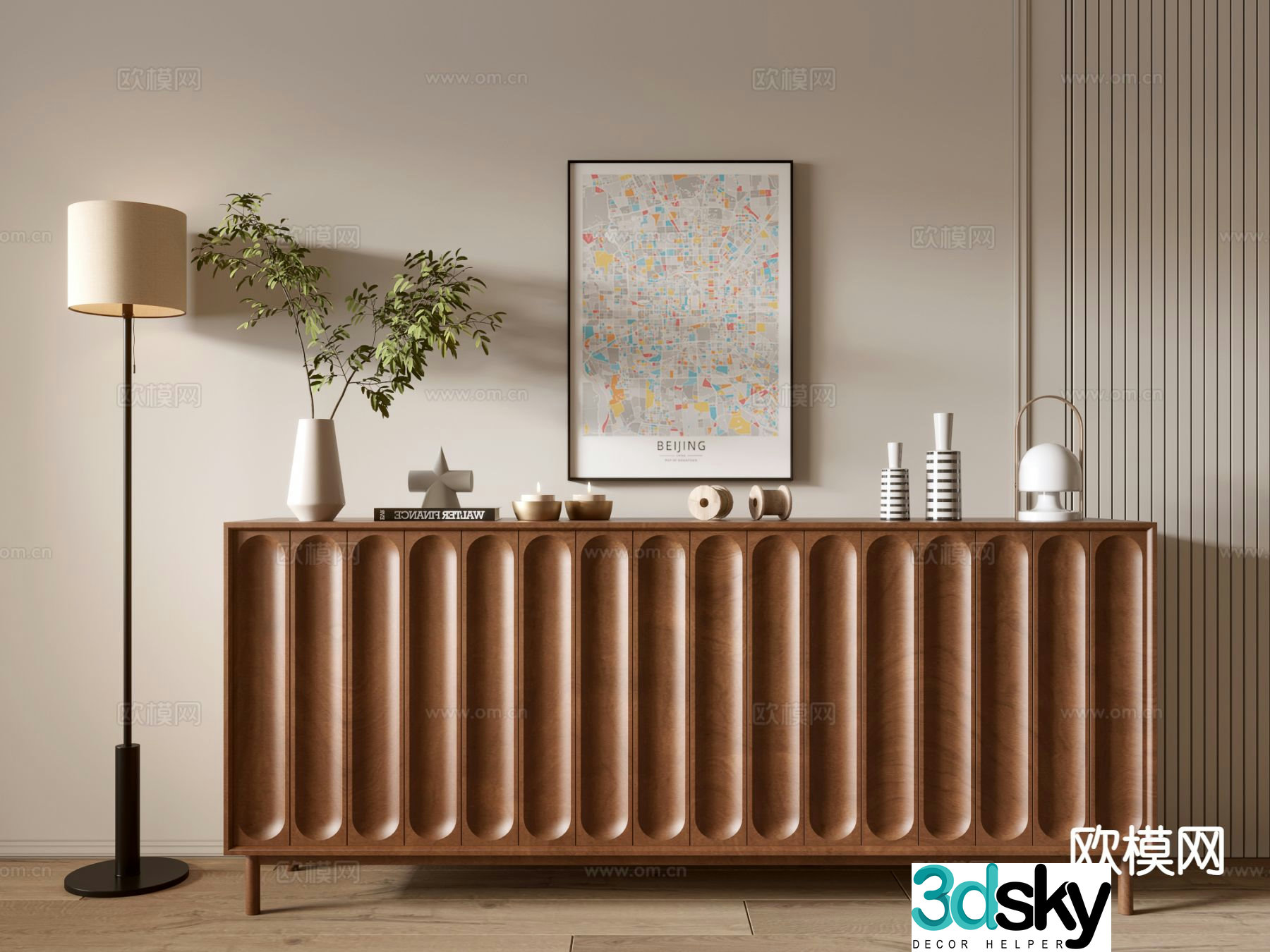 Middle-aged side cabinet 3D model of entrance cabinet