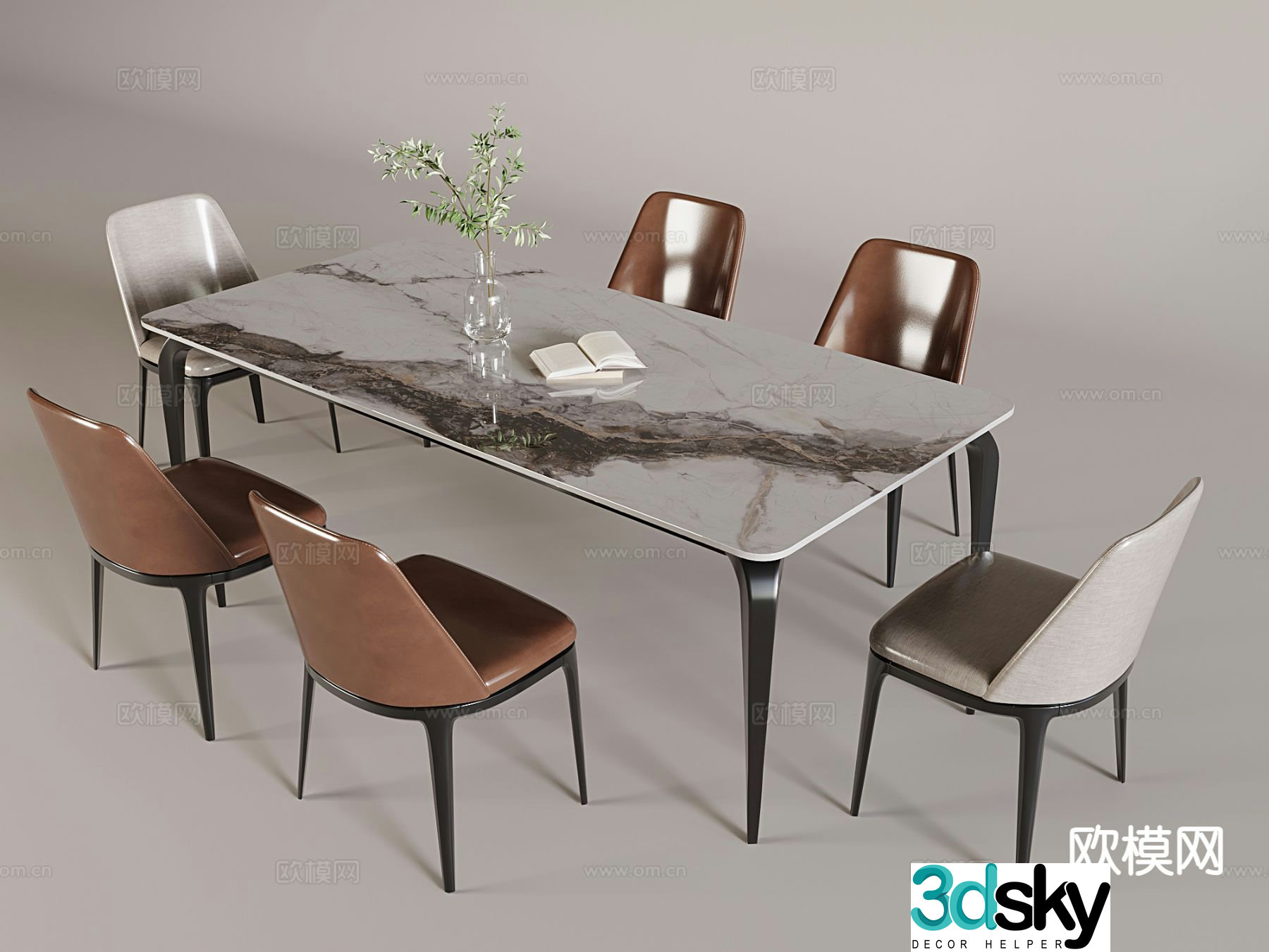 Slate dining table and chairs 3d model